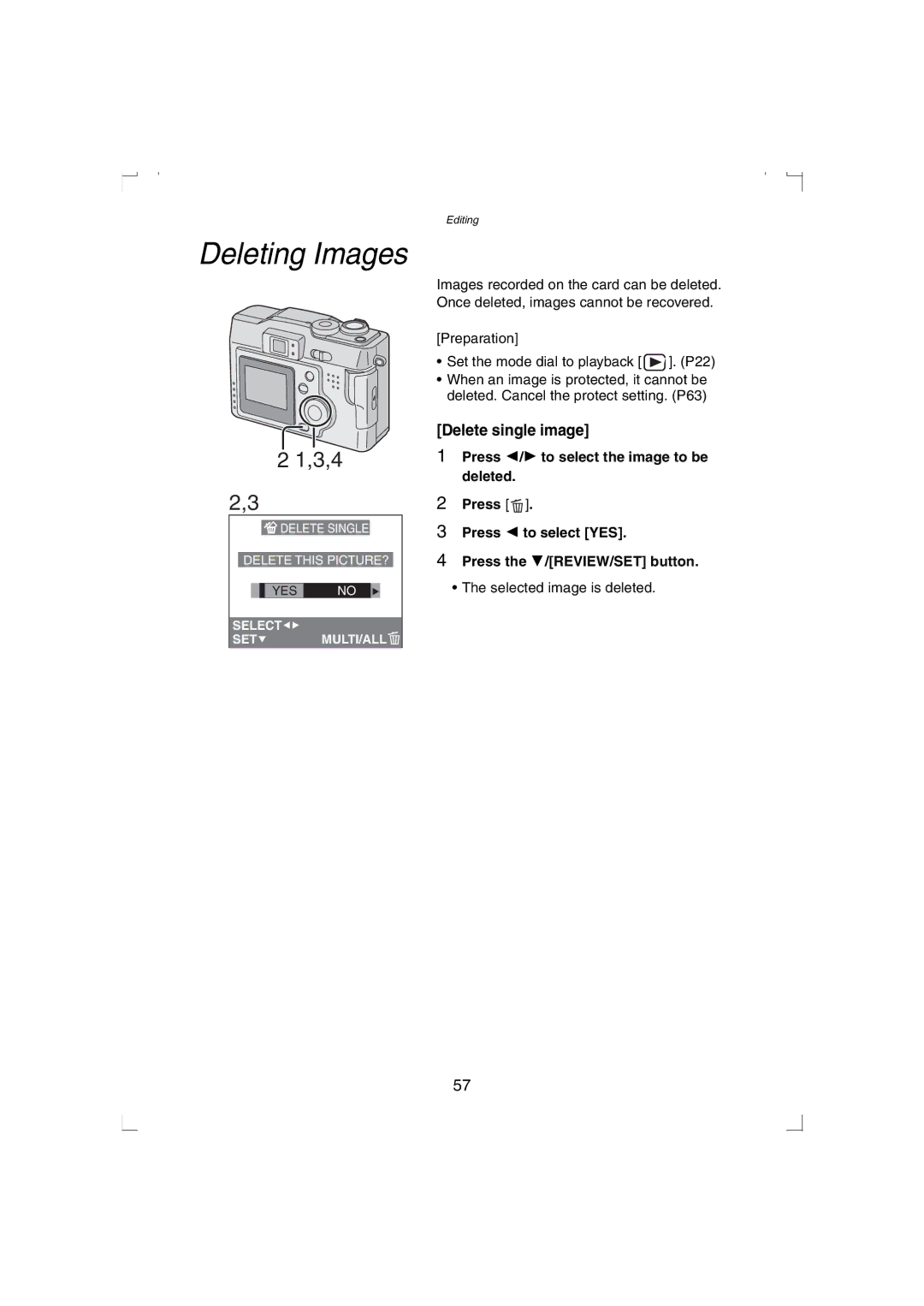 Panasonic DMC-LC33PP operating instructions Deleting Images, 3,4, Delete single image 