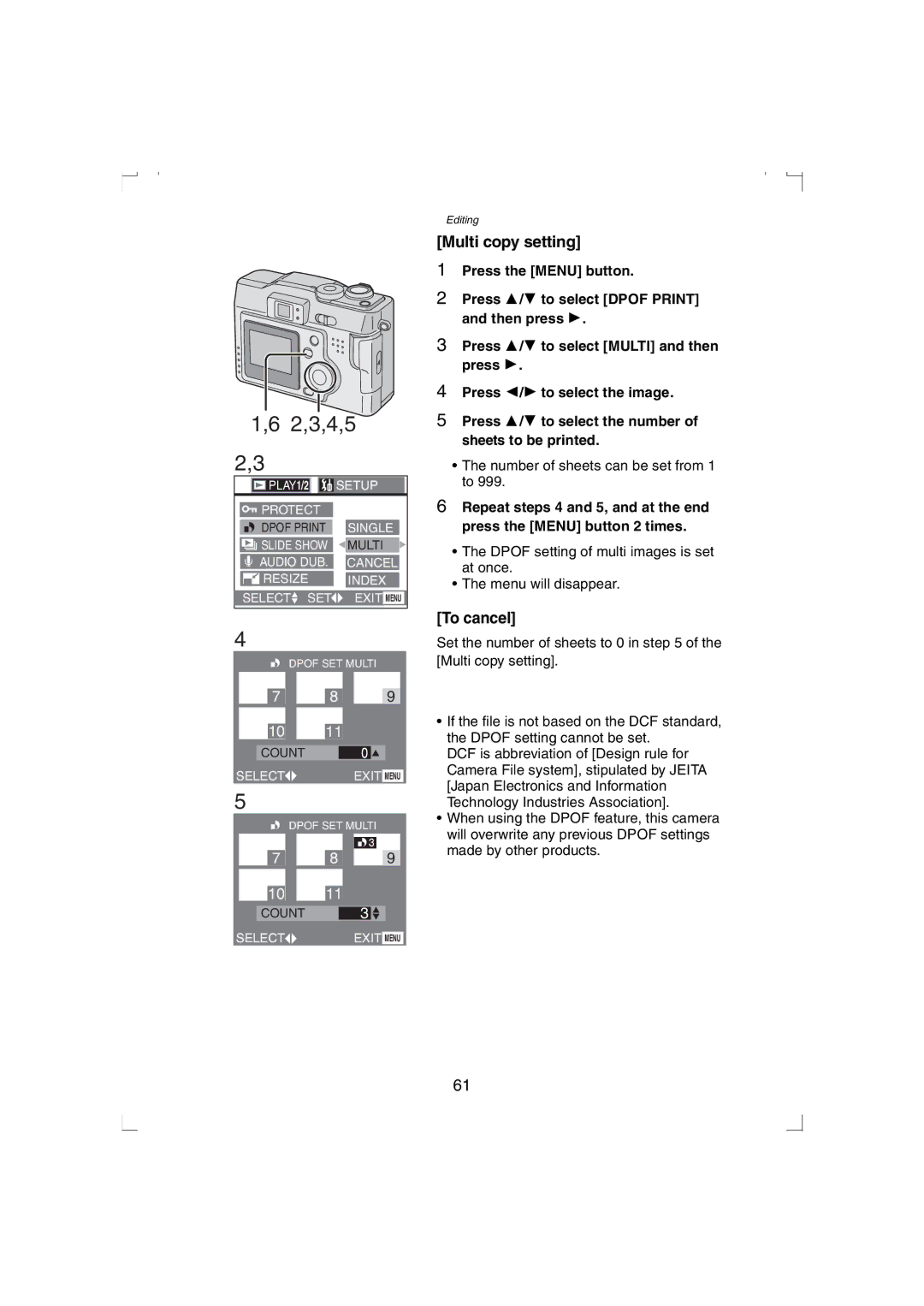 Panasonic DMC-LC33PP operating instructions Multi copy setting 