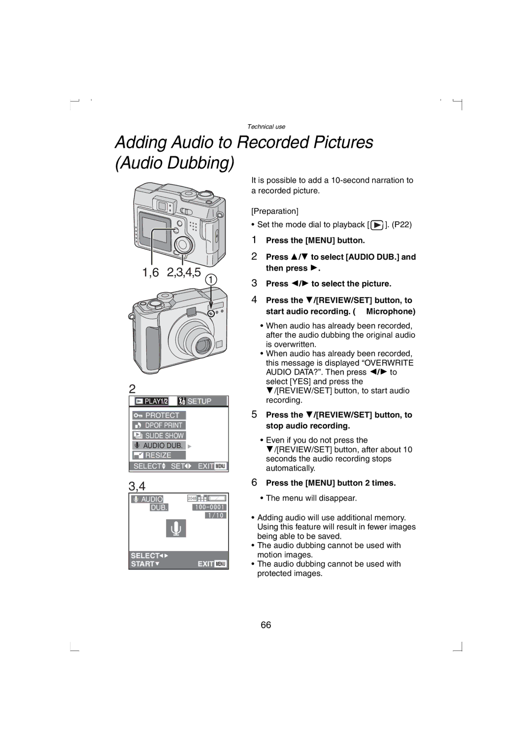 Panasonic DMC-LC33PP operating instructions Adding Audio to Recorded Pictures Audio Dubbing 