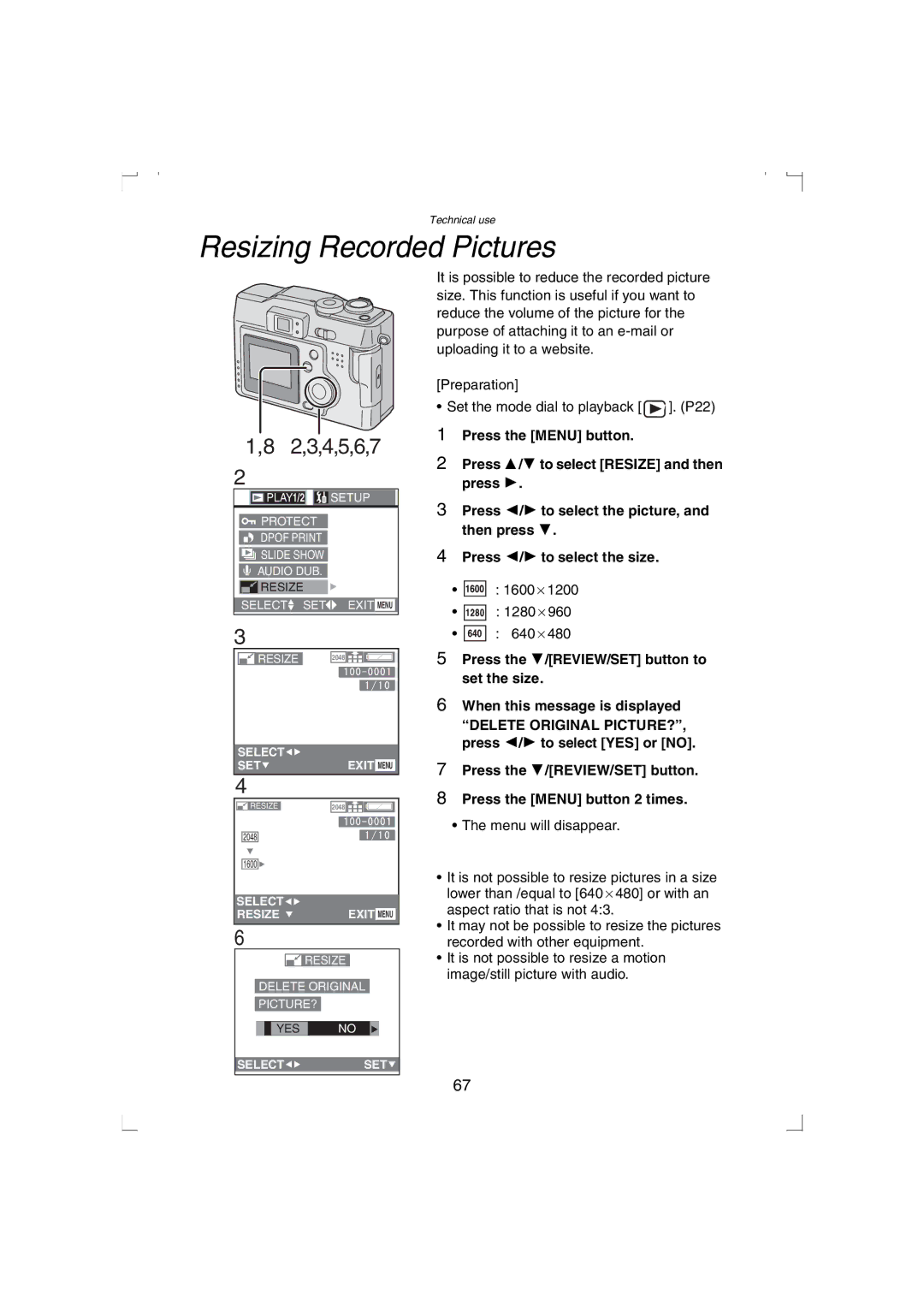 Panasonic DMC-LC33PP operating instructions Resizing Recorded Pictures, 2,3,4,5,6,7 