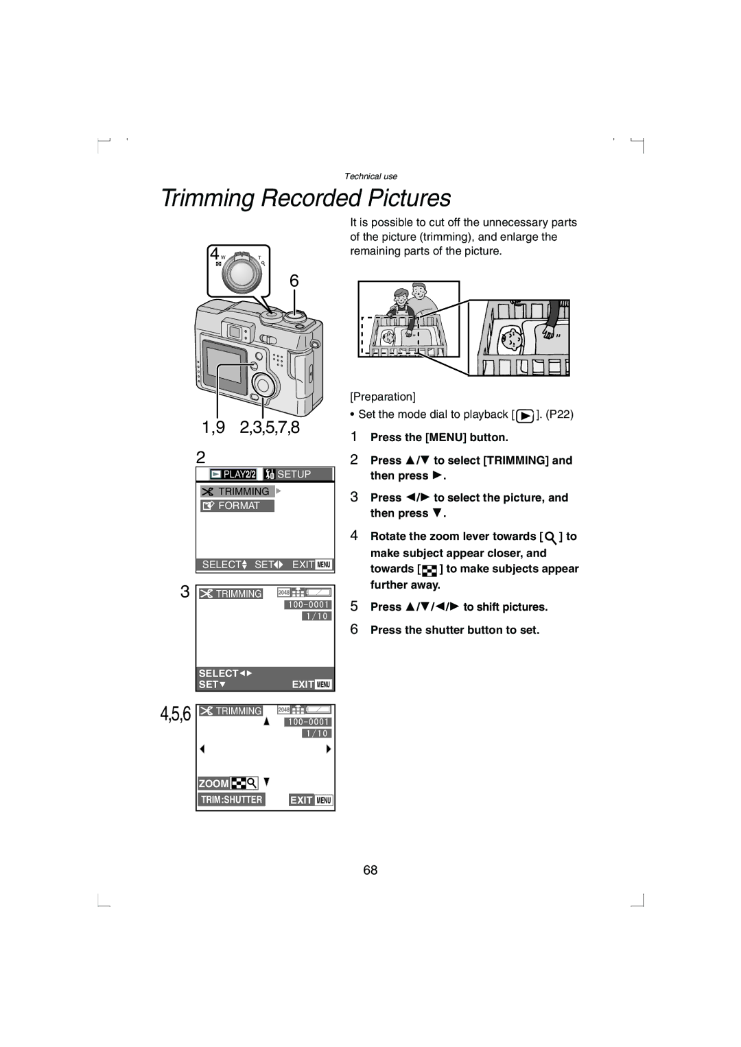 Panasonic DMC-LC33PP operating instructions Trimming Recorded Pictures, 2,3,5,7,8 