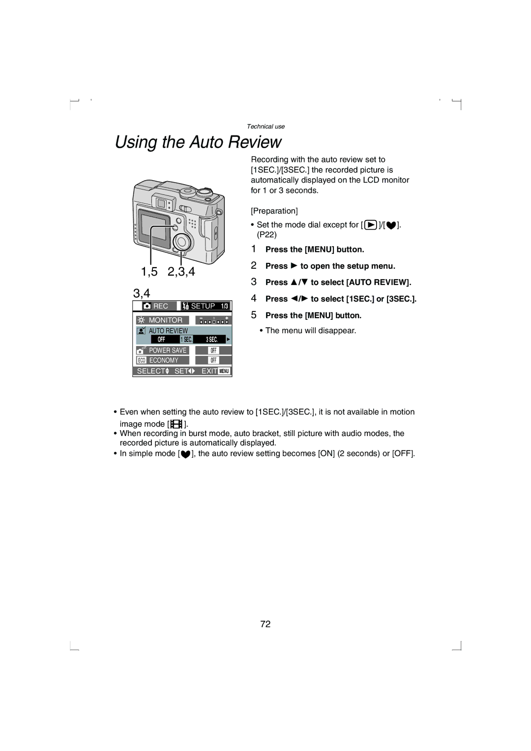 Panasonic DMC-LC33PP operating instructions Using the Auto Review 