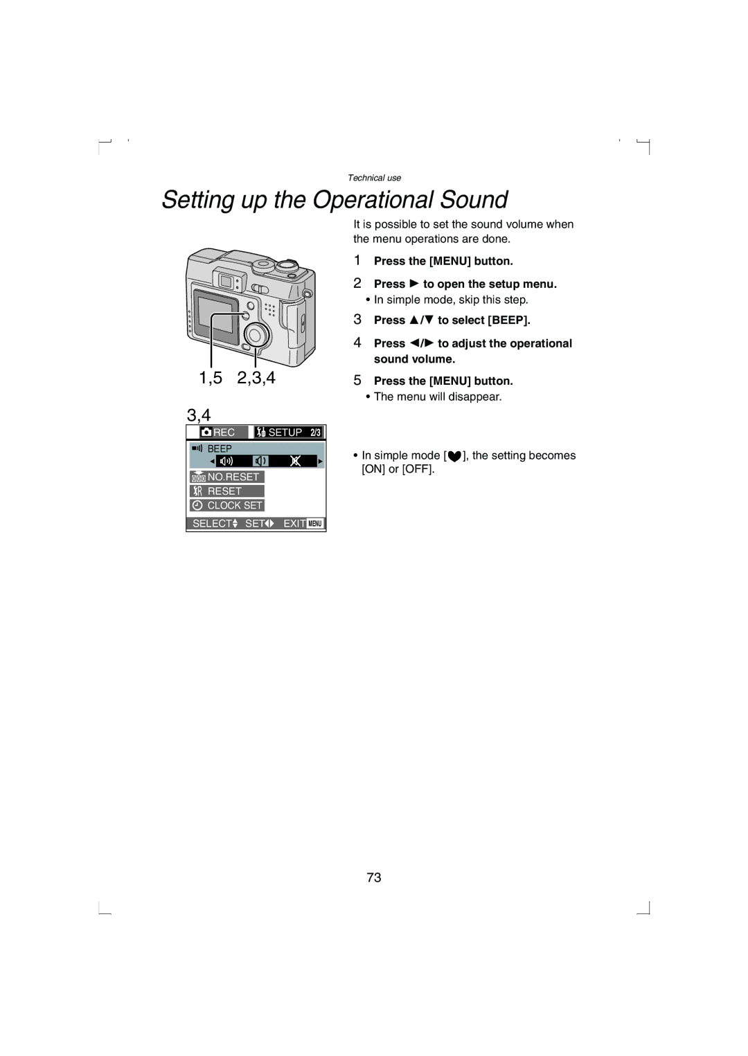 Panasonic DMC-LC33PP operating instructions NO.RESET Reset Clock SET Select SET Exit Menu 