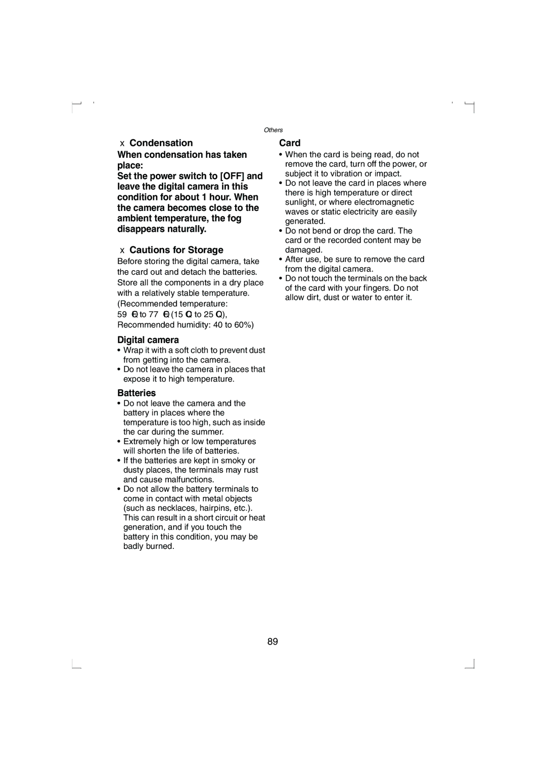 Panasonic DMC-LC33PP operating instructions Condensation When condensation has taken place, Card, Digital camera, Batteries 