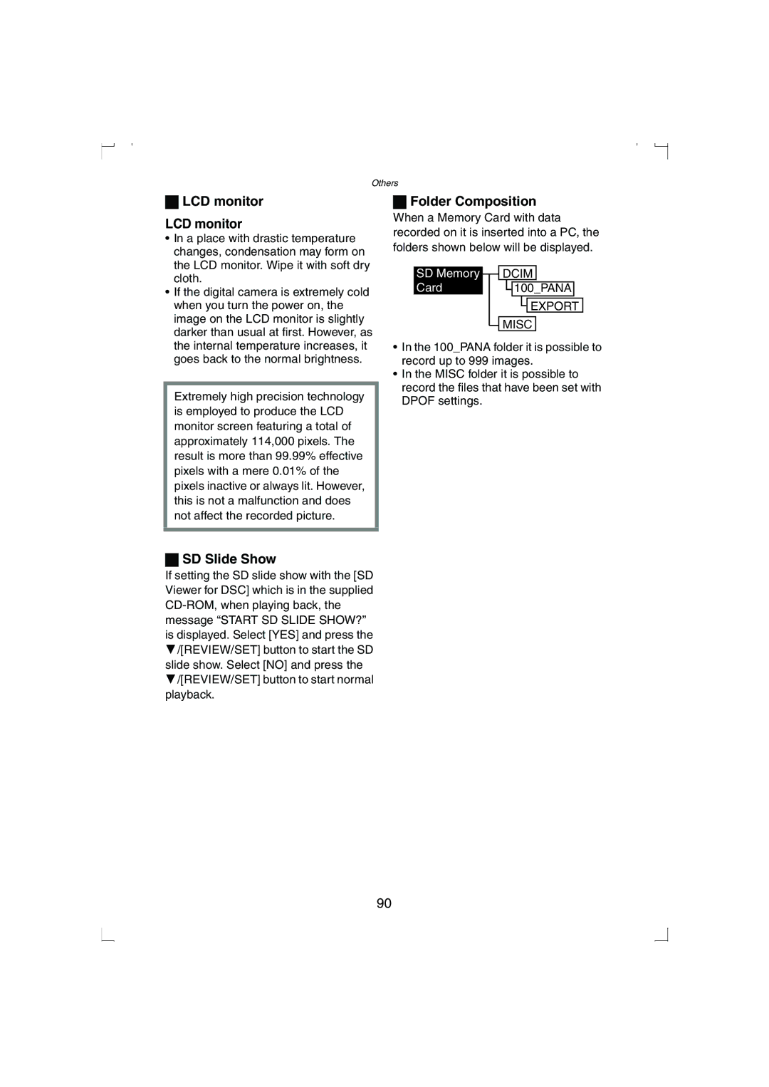 Panasonic DMC-LC33PP operating instructions LCD monitor, Folder Composition, SD Slide Show 