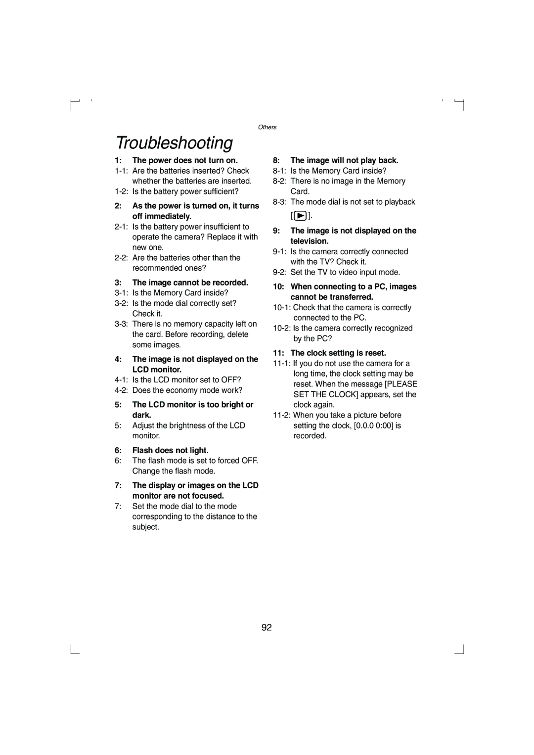 Panasonic DMC-LC33PP operating instructions Troubleshooting 