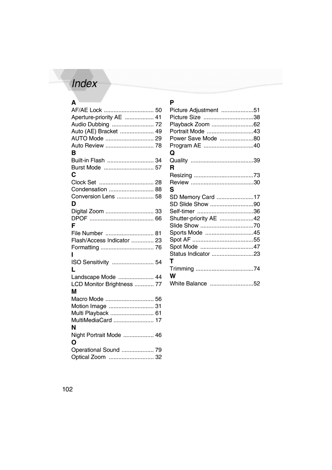 Panasonic DMC-LC40PP operating instructions Index, Dpof 