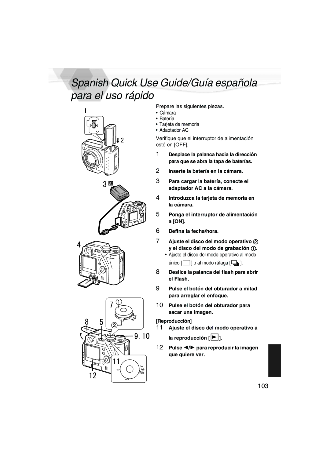 Panasonic DMC-LC40PP operating instructions Spanish Quick Use Guide/Guía española para el uso rápido, 103 