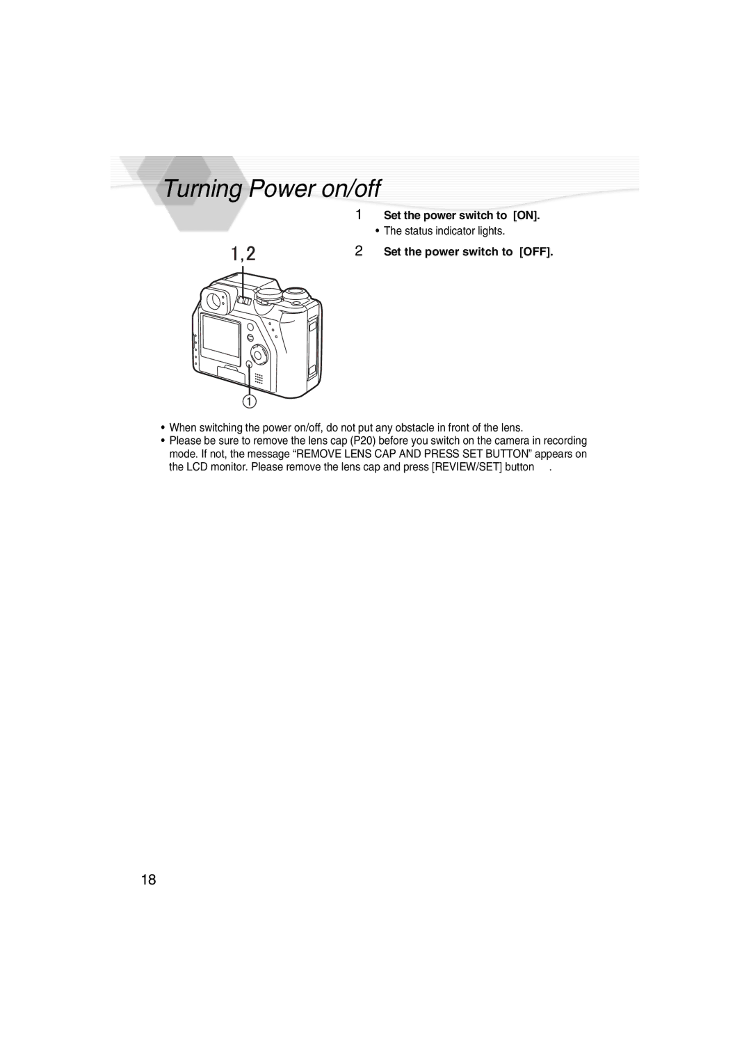 Panasonic DMC-LC40PP operating instructions Turning Power on/off, Set the power switch to on, Set the power switch to OFF 