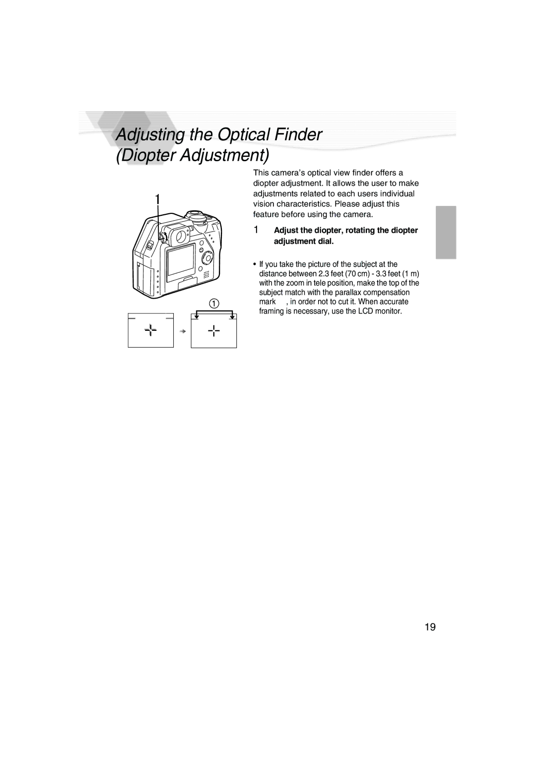 Panasonic DMC-LC40PP operating instructions Adjusting the Optical Finder Diopter Adjustment 