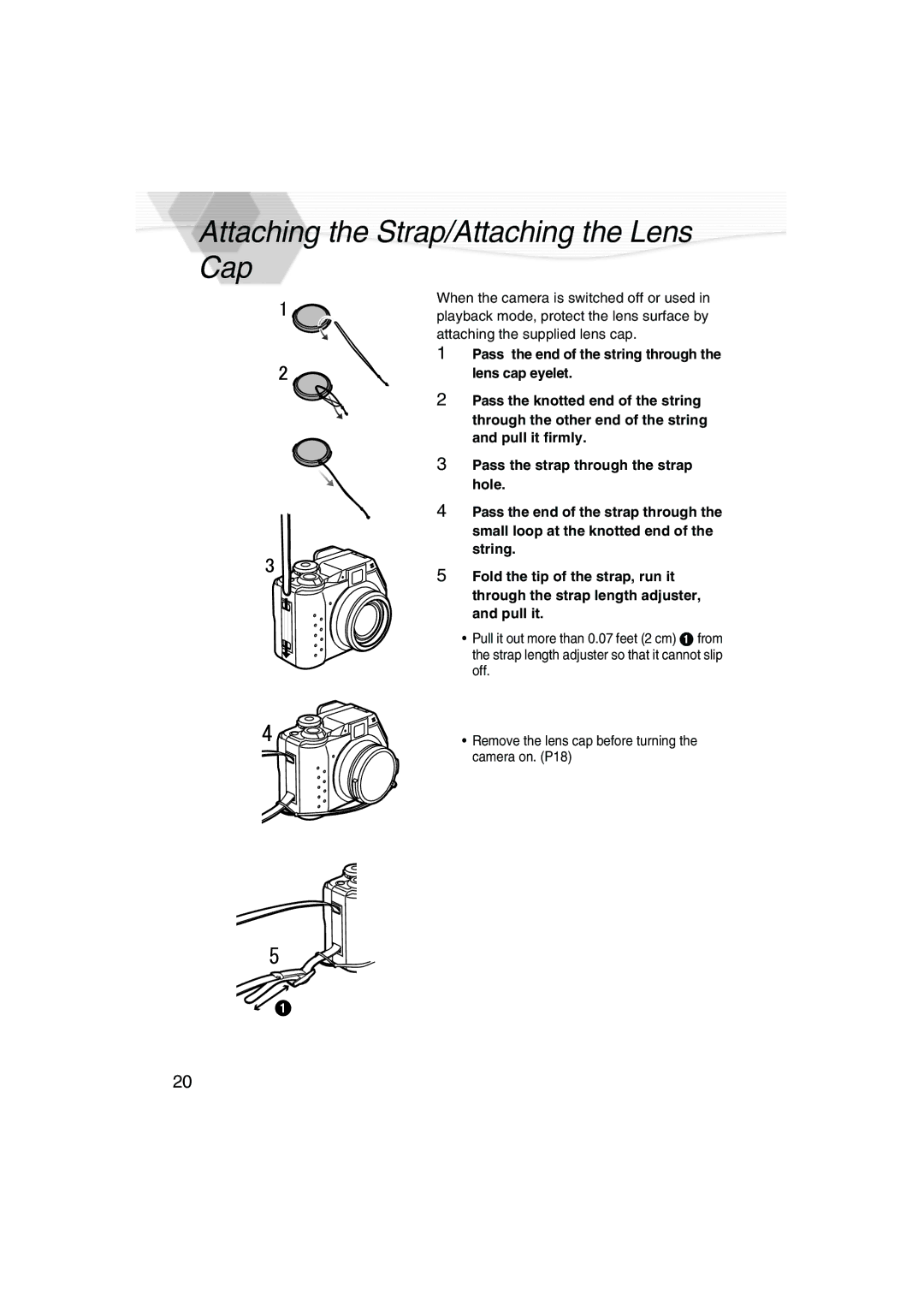 Panasonic DMC-LC40PP operating instructions Attaching the Strap/Attaching the Lens Cap 