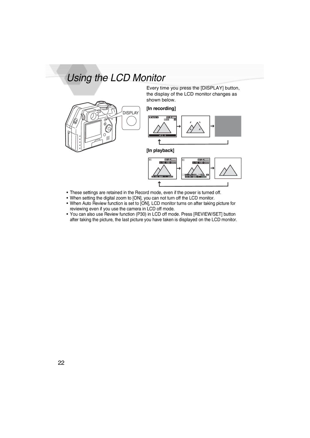 Panasonic DMC-LC40PP operating instructions Using the LCD Monitor, Recording 