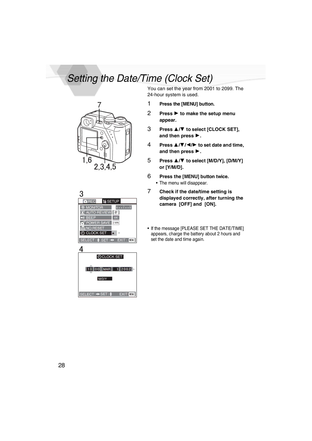 Panasonic DMC-LC40PP operating instructions Setting the Date/Time Clock Set 