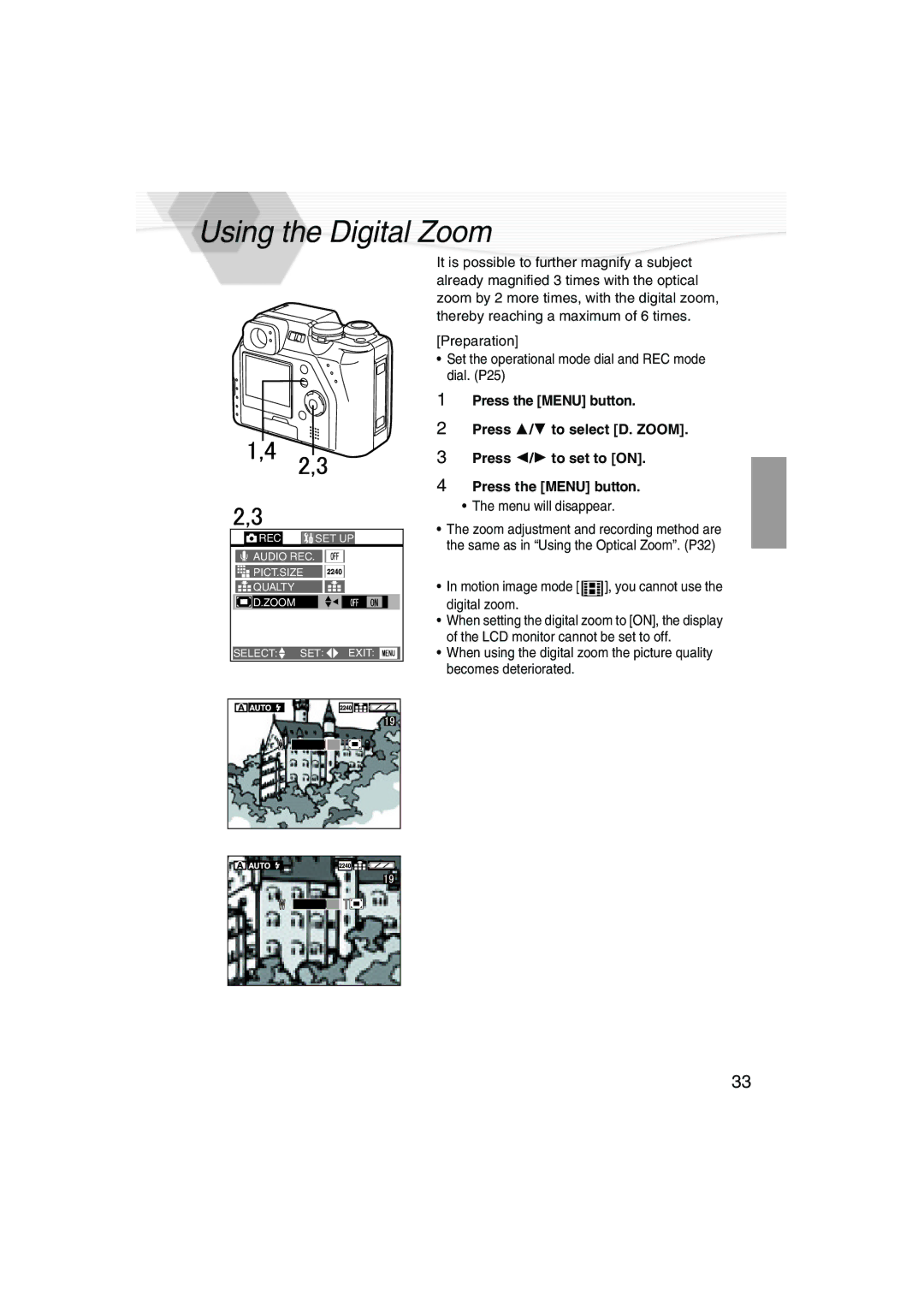 Panasonic DMC-LC40PP operating instructions Using the Digital Zoom 