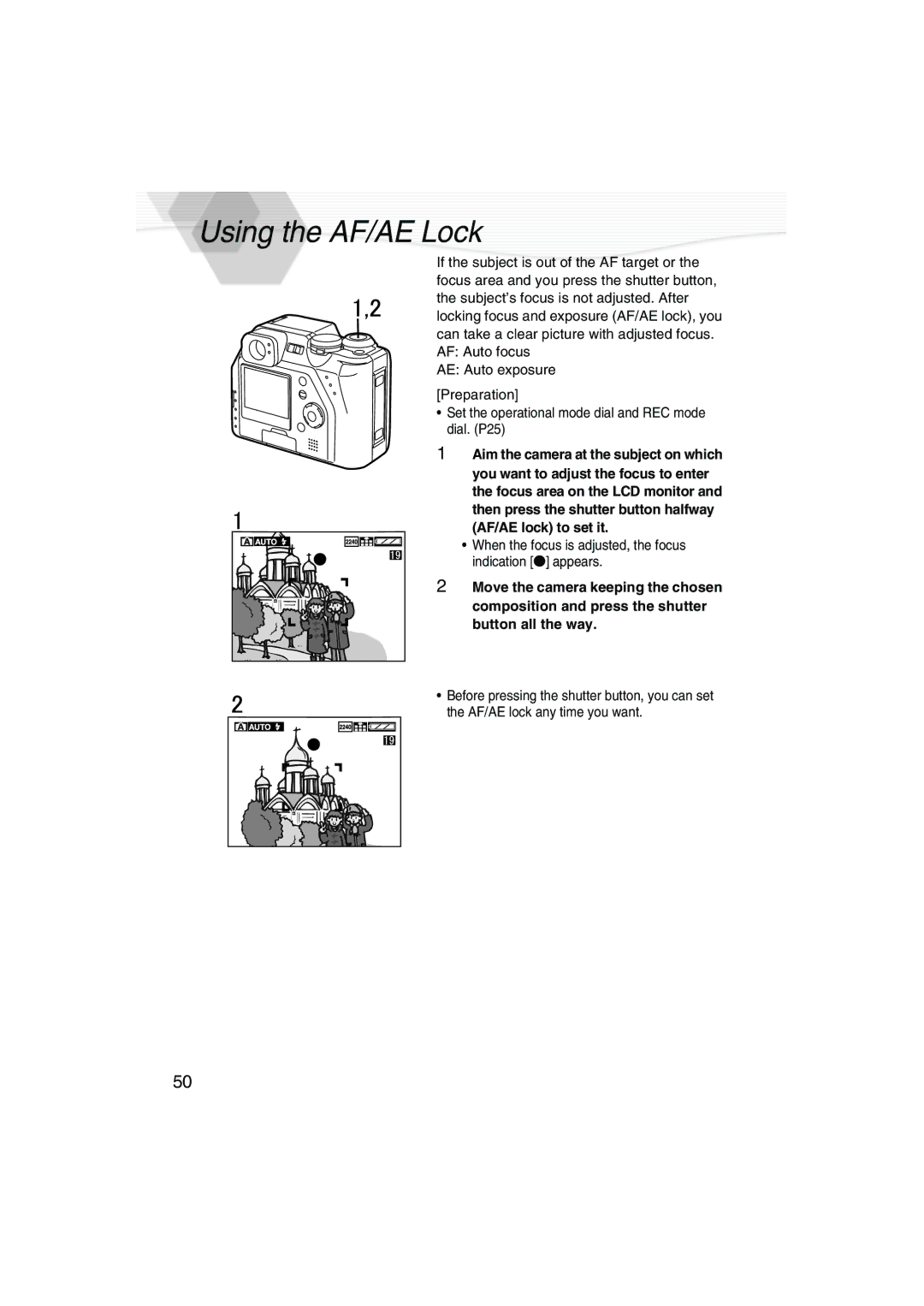 Panasonic DMC-LC40PP operating instructions Using the AF/AE Lock 