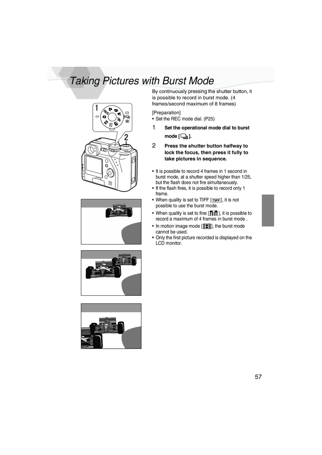 Panasonic DMC-LC40PP operating instructions Taking Pictures with Burst Mode 