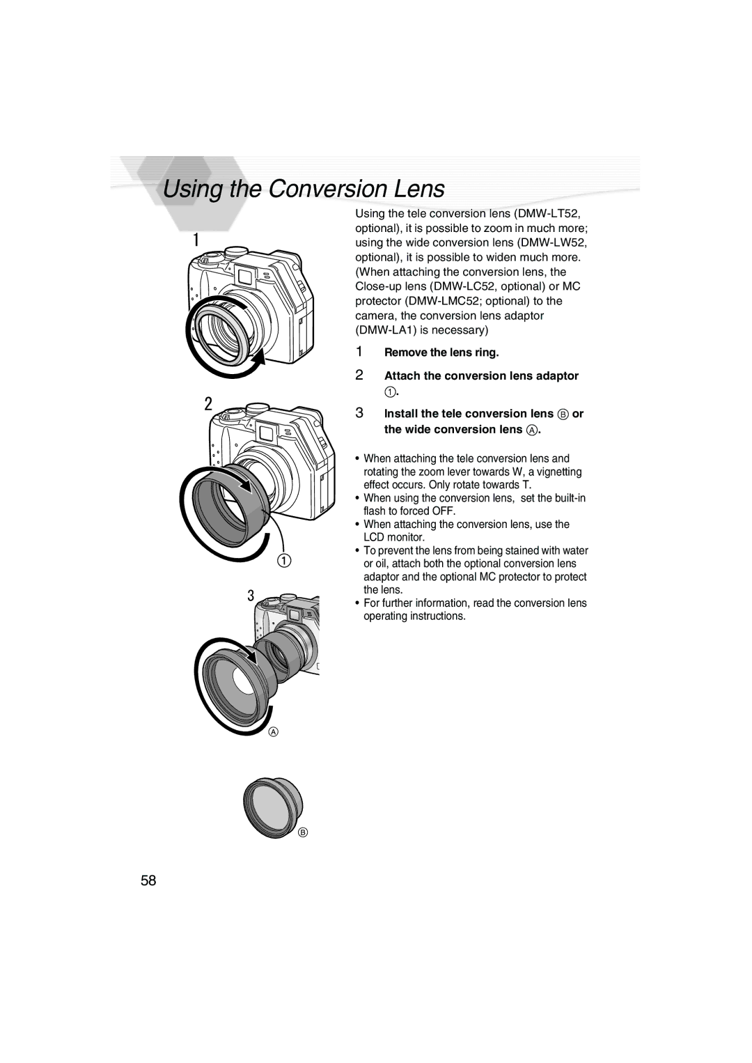 Panasonic DMC-LC40PP operating instructions Using the Conversion Lens 