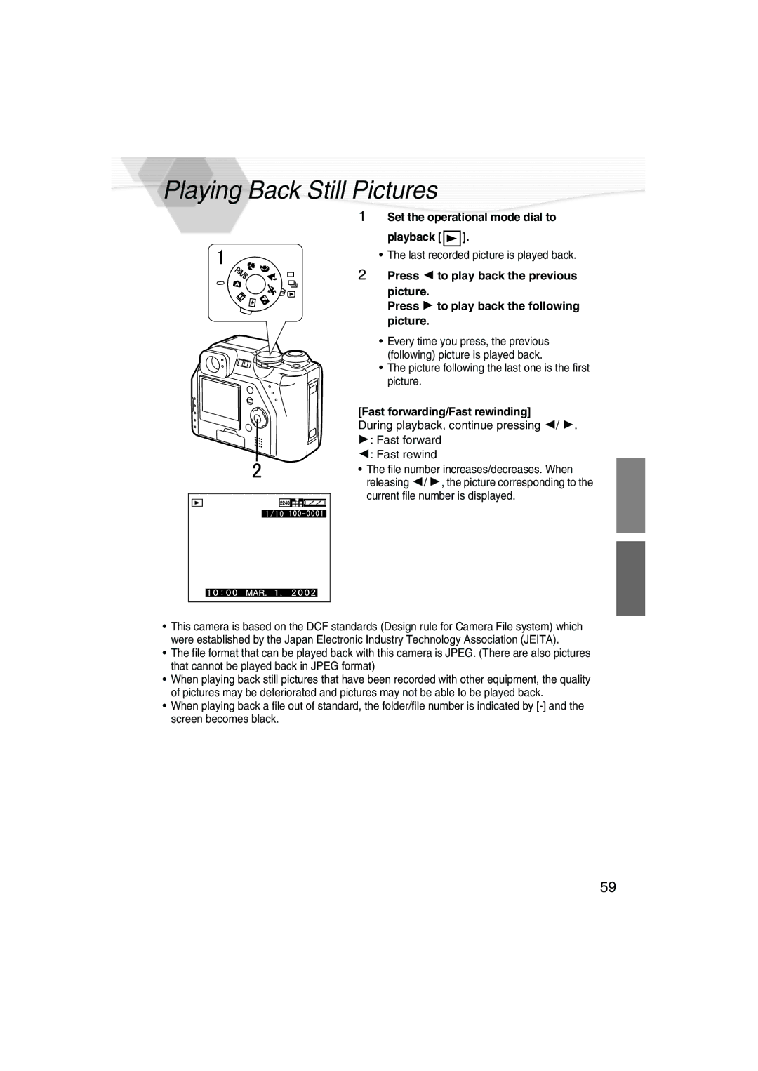 Panasonic DMC-LC40PP operating instructions Playing Back Still Pictures, Set the operational mode dial to Playback 