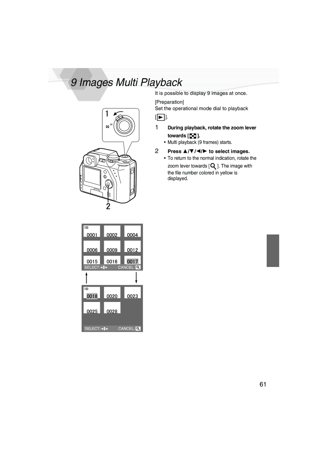 Panasonic DMC-LC40PP Images Multi Playback, During playback, rotate the zoom lever towards, Press 3/4/2/1 to select images 