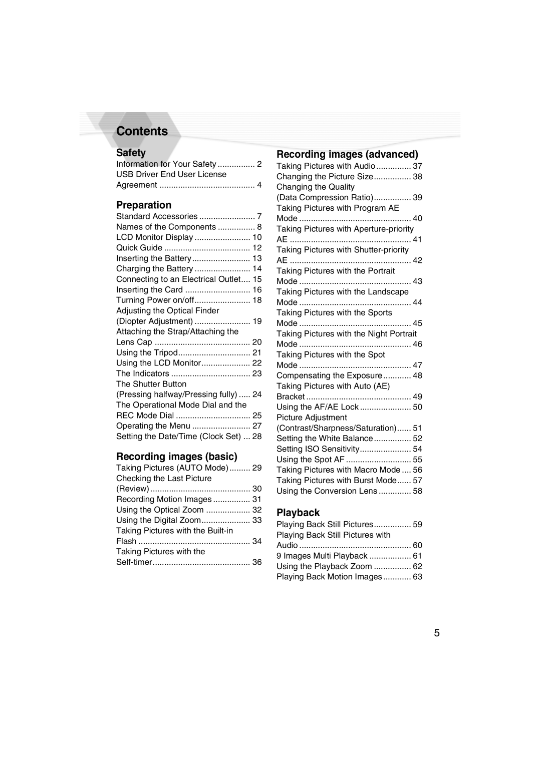 Panasonic DMC-LC40PP operating instructions Contents 