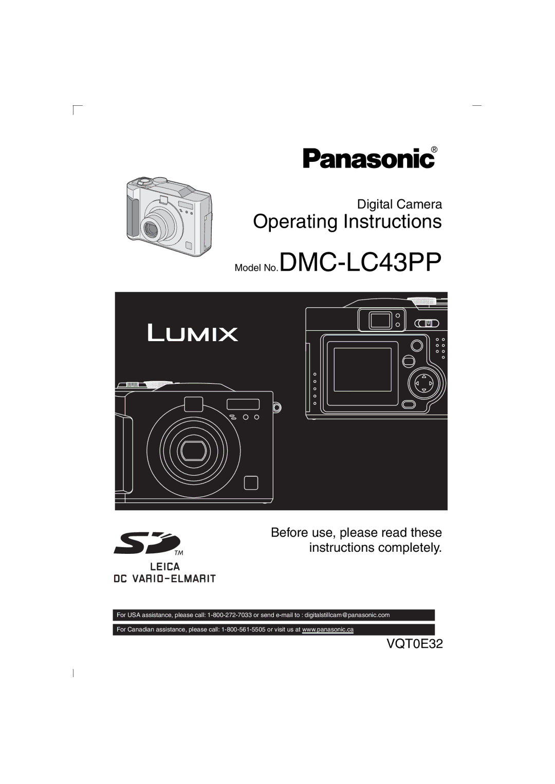 Panasonic DMC-LC43PP operating instructions Digital Camera, Before use, please read these instructions completely 