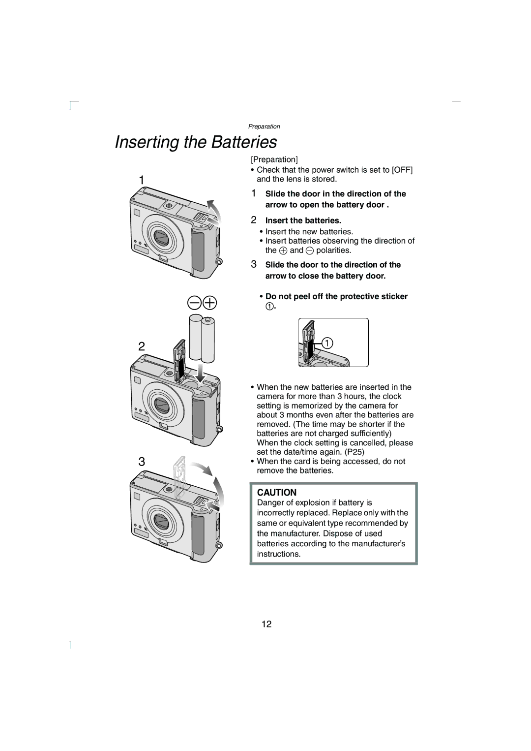 Panasonic DMC-LC43PP operating instructions Inserting the Batteries, Arrow to open the battery door, Insert the batteries 