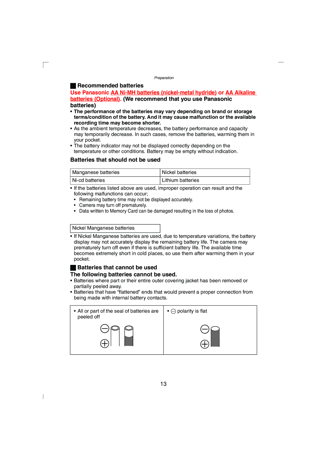 Panasonic DMC-LC43PP operating instructions Recommended batteries, Batteries that should not be used 