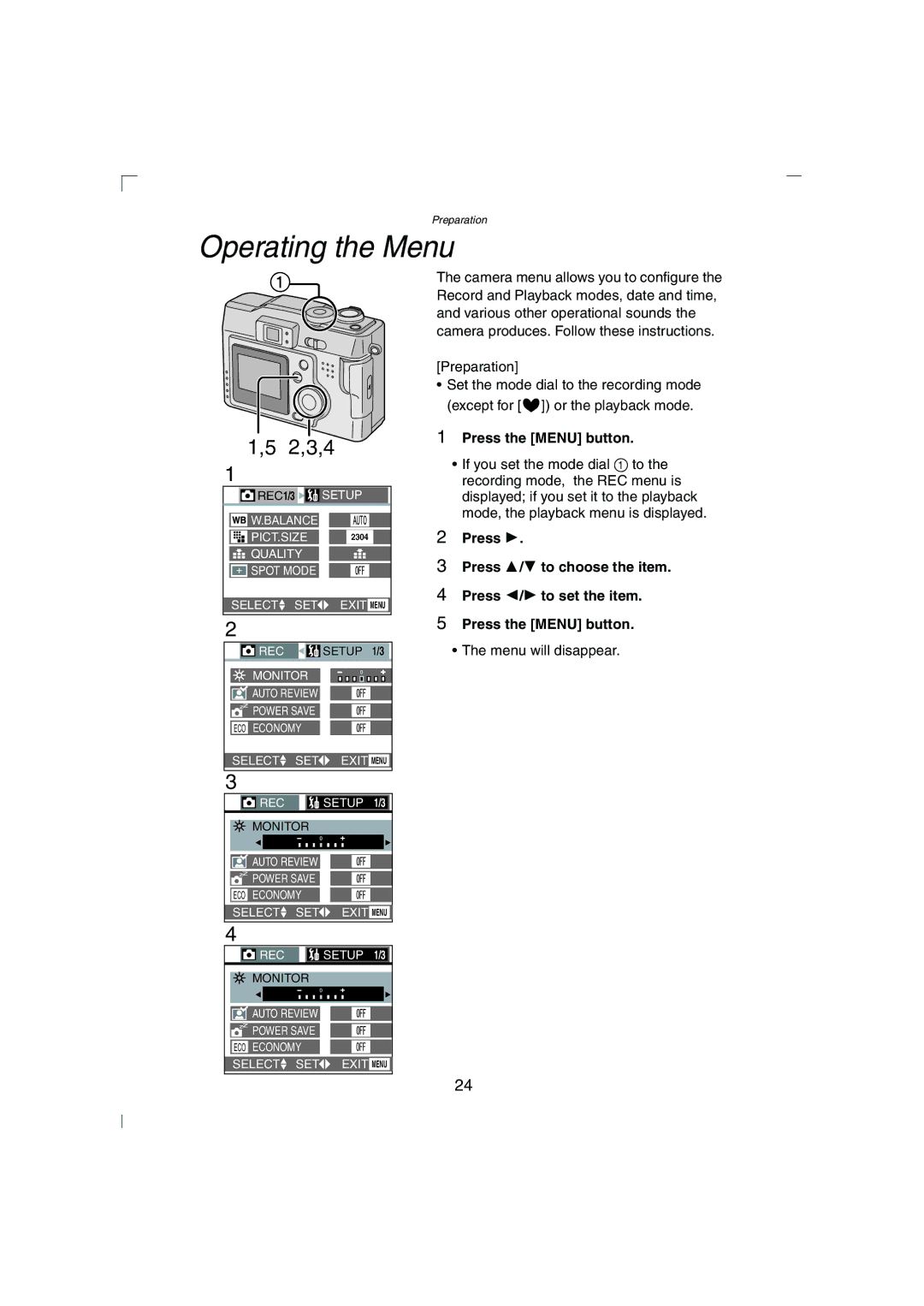 Panasonic DMC-LC43PP operating instructions Operating the Menu, Press the Menu button 