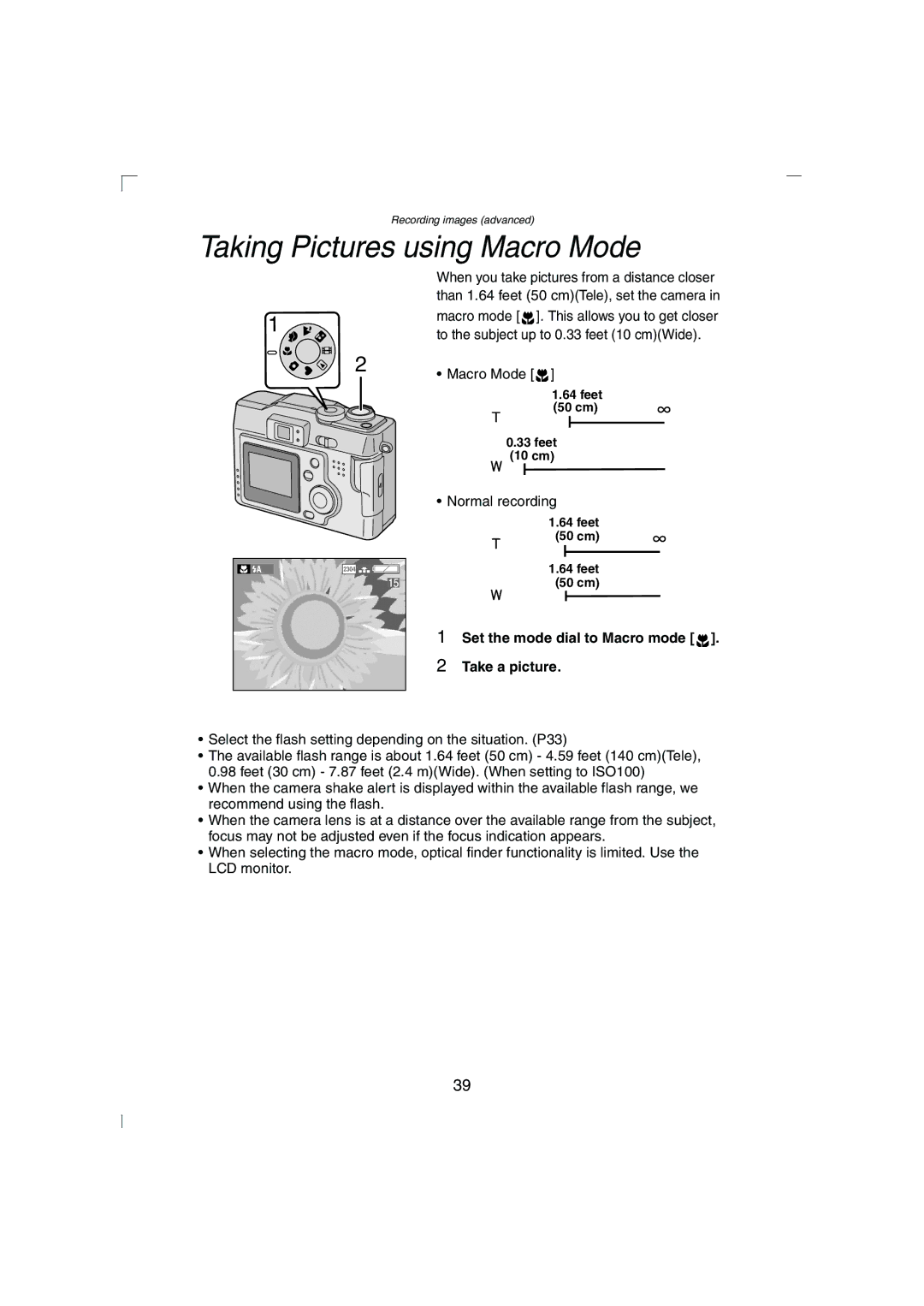 Panasonic DMC-LC43PP Taking Pictures using Macro Mode, Set the mode dial to Macro mode Take a picture 