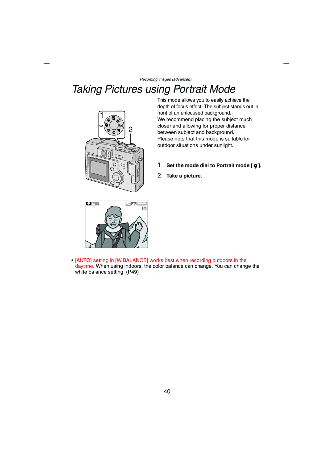 Panasonic DMC-LC43PP operating instructions Taking Pictures using Portrait Mode 