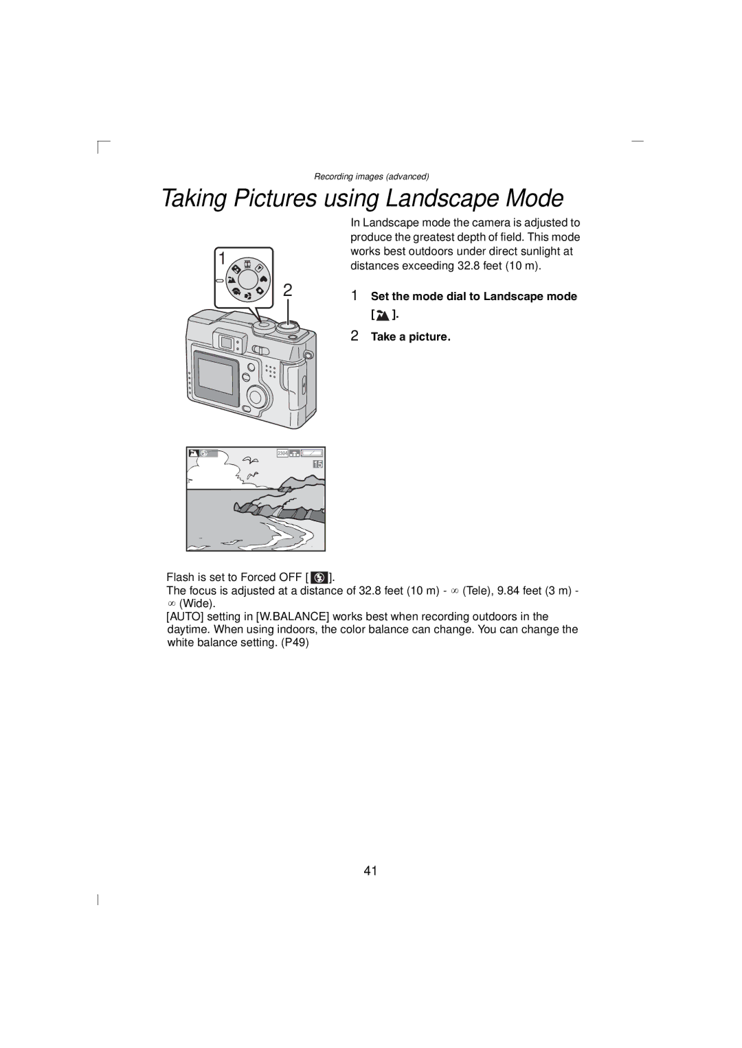 Panasonic DMC-LC43PP operating instructions Taking Pictures using Landscape Mode 