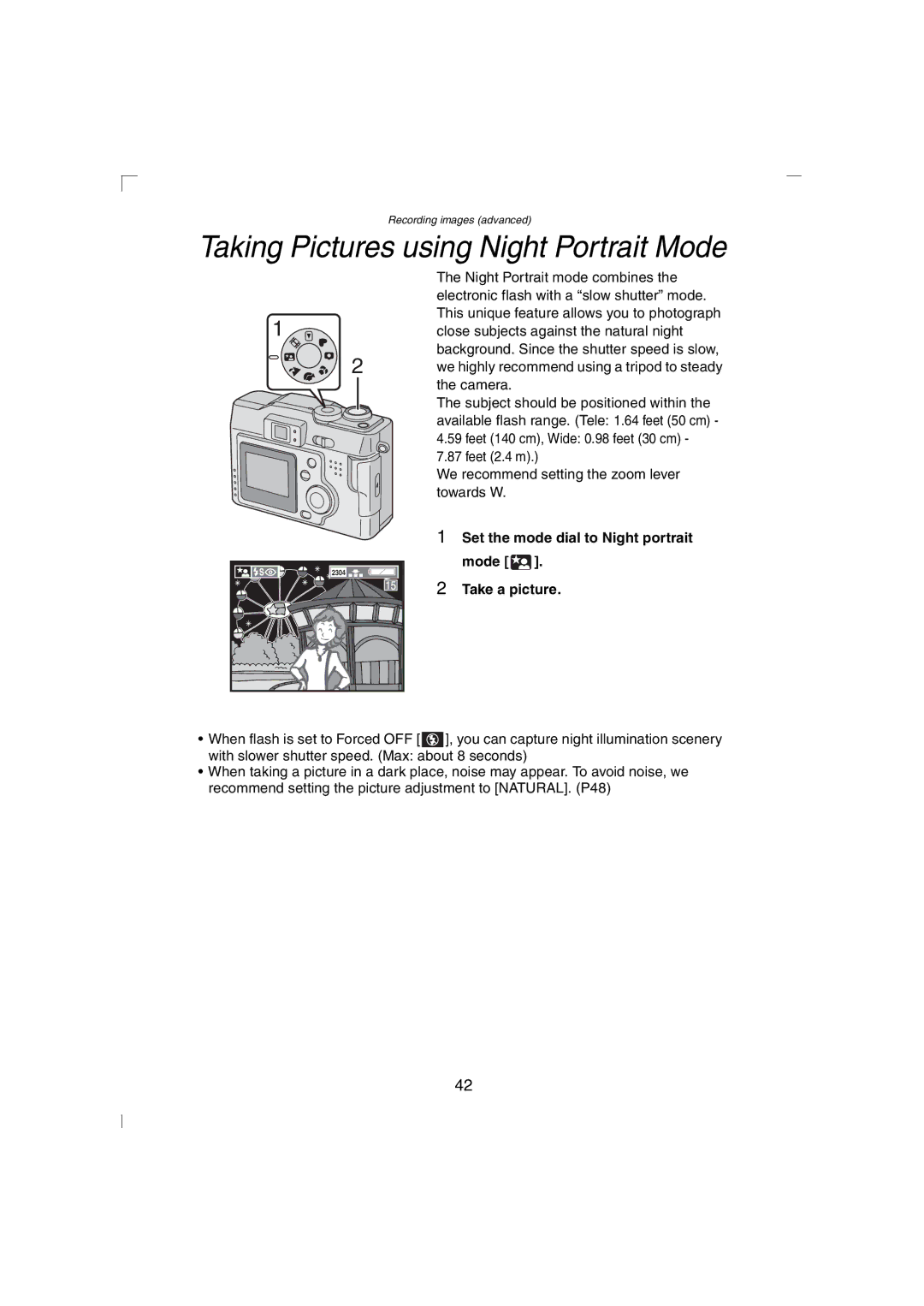 Panasonic DMC-LC43PP Taking Pictures using Night Portrait Mode, Set the mode dial to Night portrait mode Take a picture 