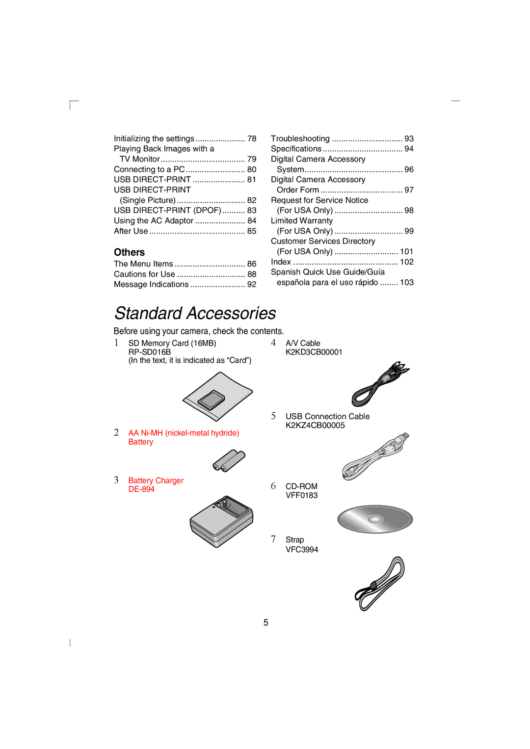 Panasonic DMC-LC43PP operating instructions Standard Accessories, Others 