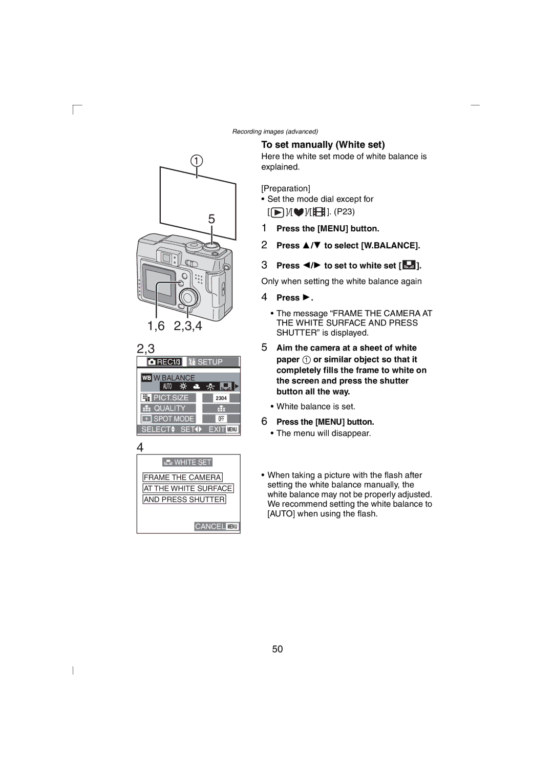 Panasonic DMC-LC43PP operating instructions 2,3,4, To set manually White set 