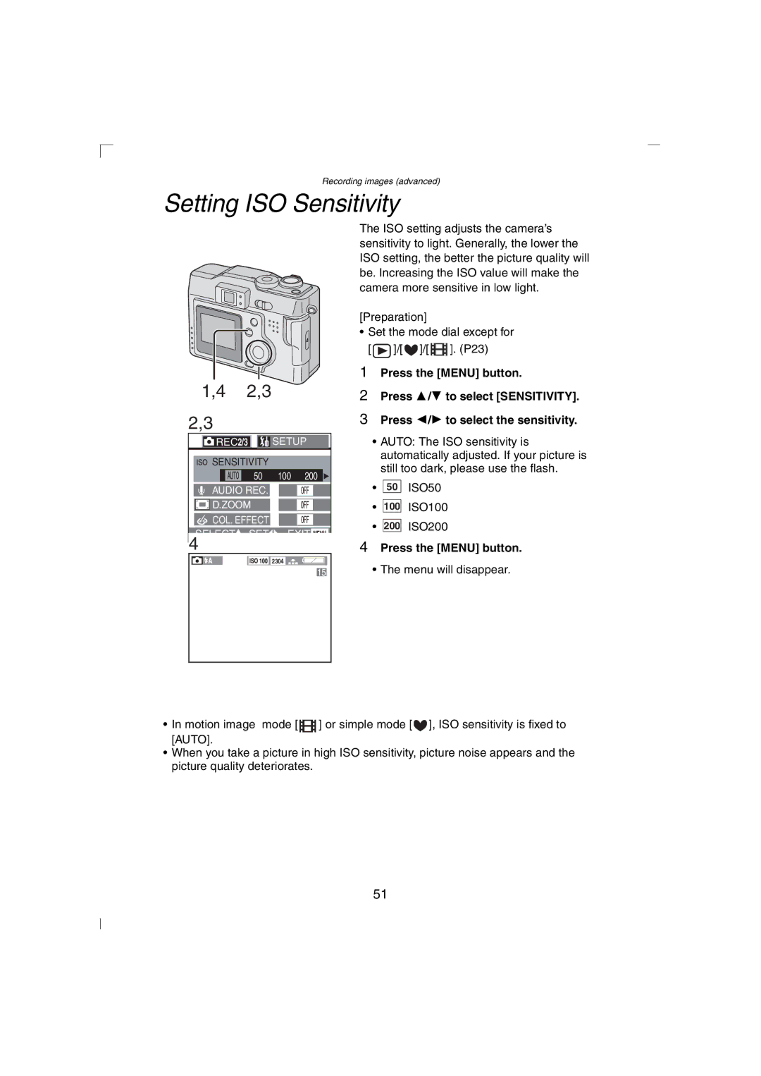 Panasonic DMC-LC43PP operating instructions Setting ISO Sensitivity 