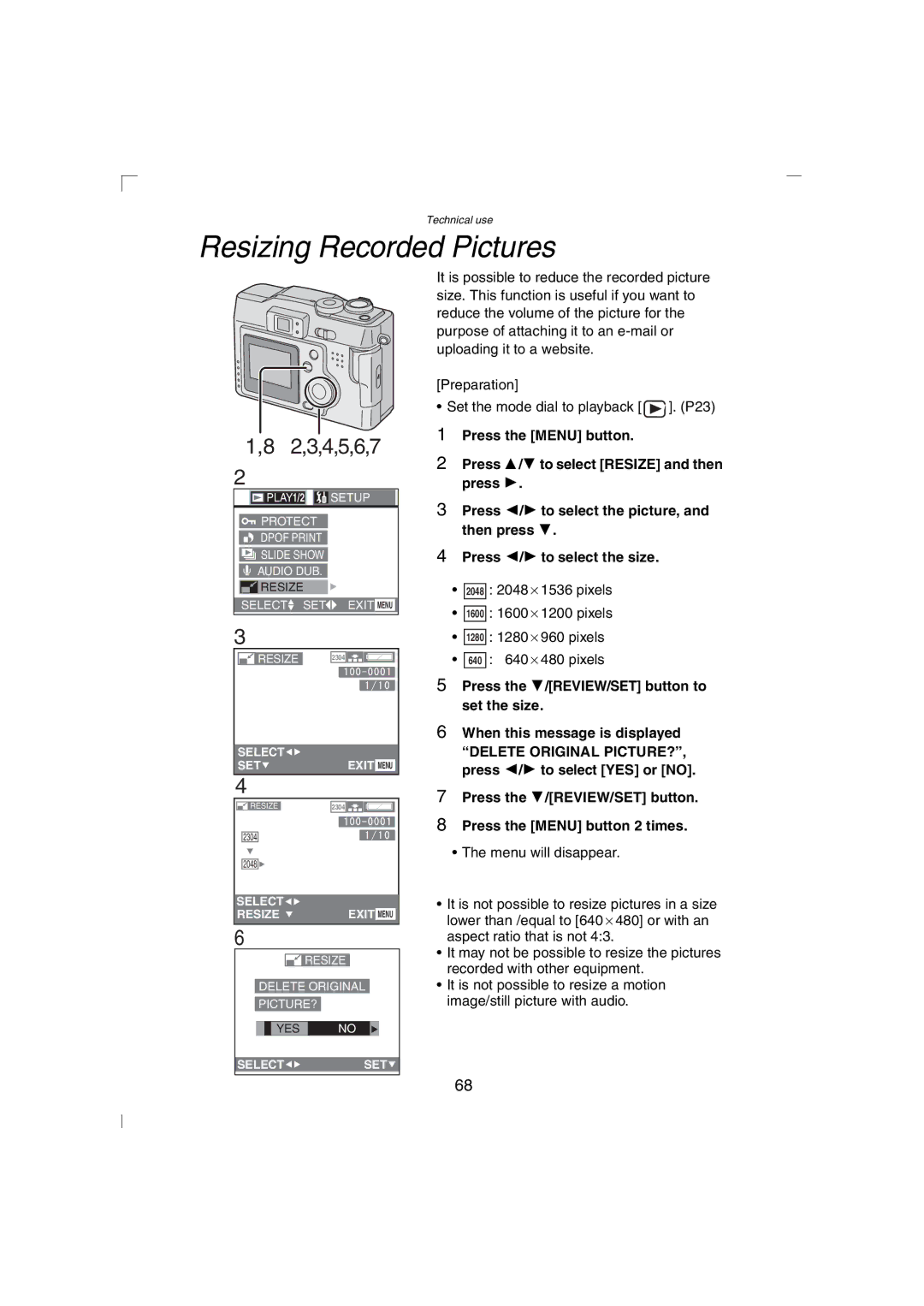 Panasonic DMC-LC43PP operating instructions Resizing Recorded Pictures, 2,3,4,5,6,7 