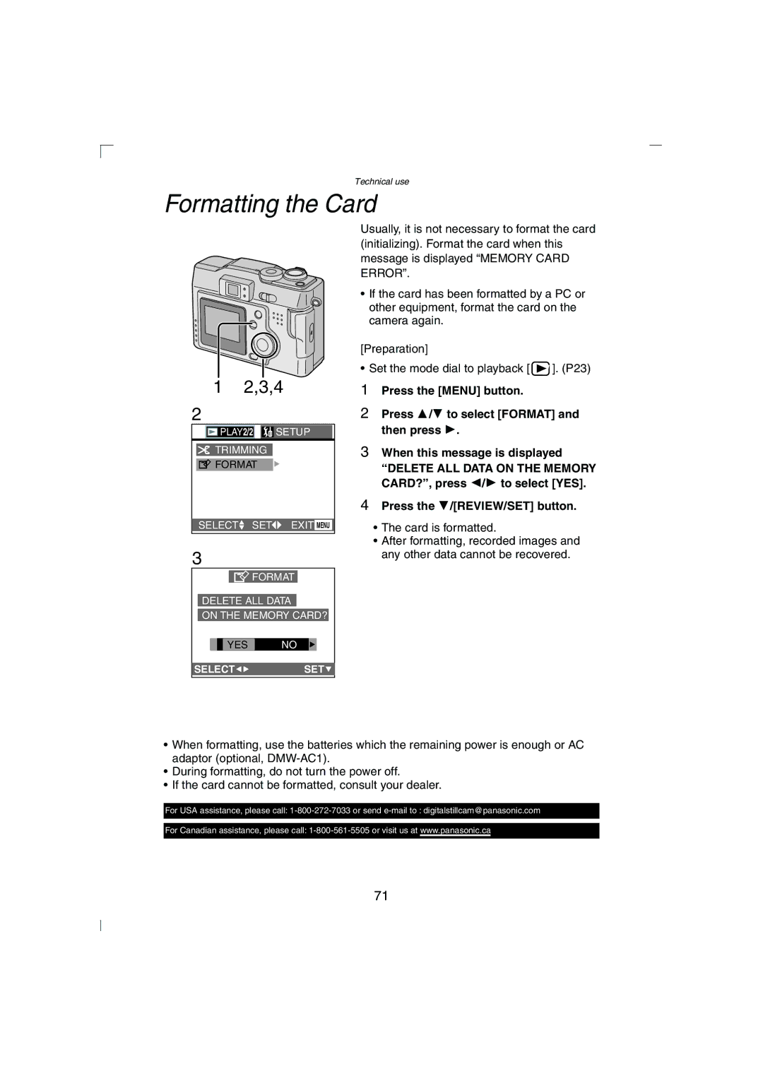 Panasonic DMC-LC43PP operating instructions Formatting the Card, 3,4 