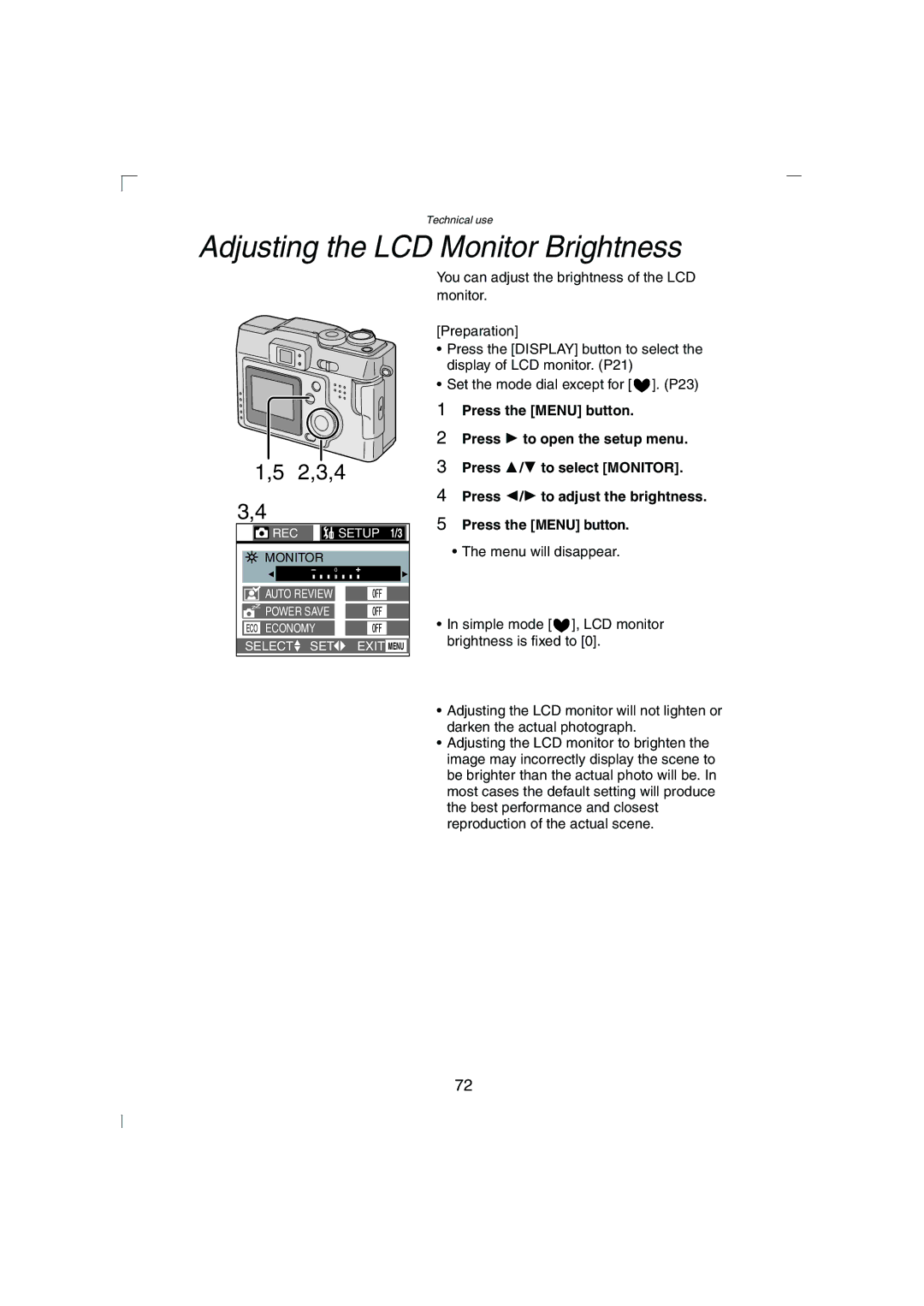 Panasonic DMC-LC43PP operating instructions Adjusting the LCD Monitor Brightness, 2,3,4 