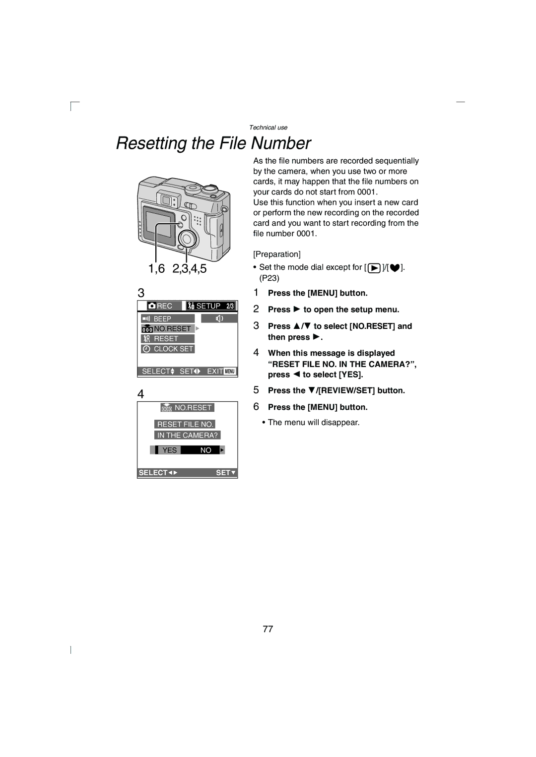 Panasonic DMC-LC43PP operating instructions Resetting the File Number, 2,3,4,5 