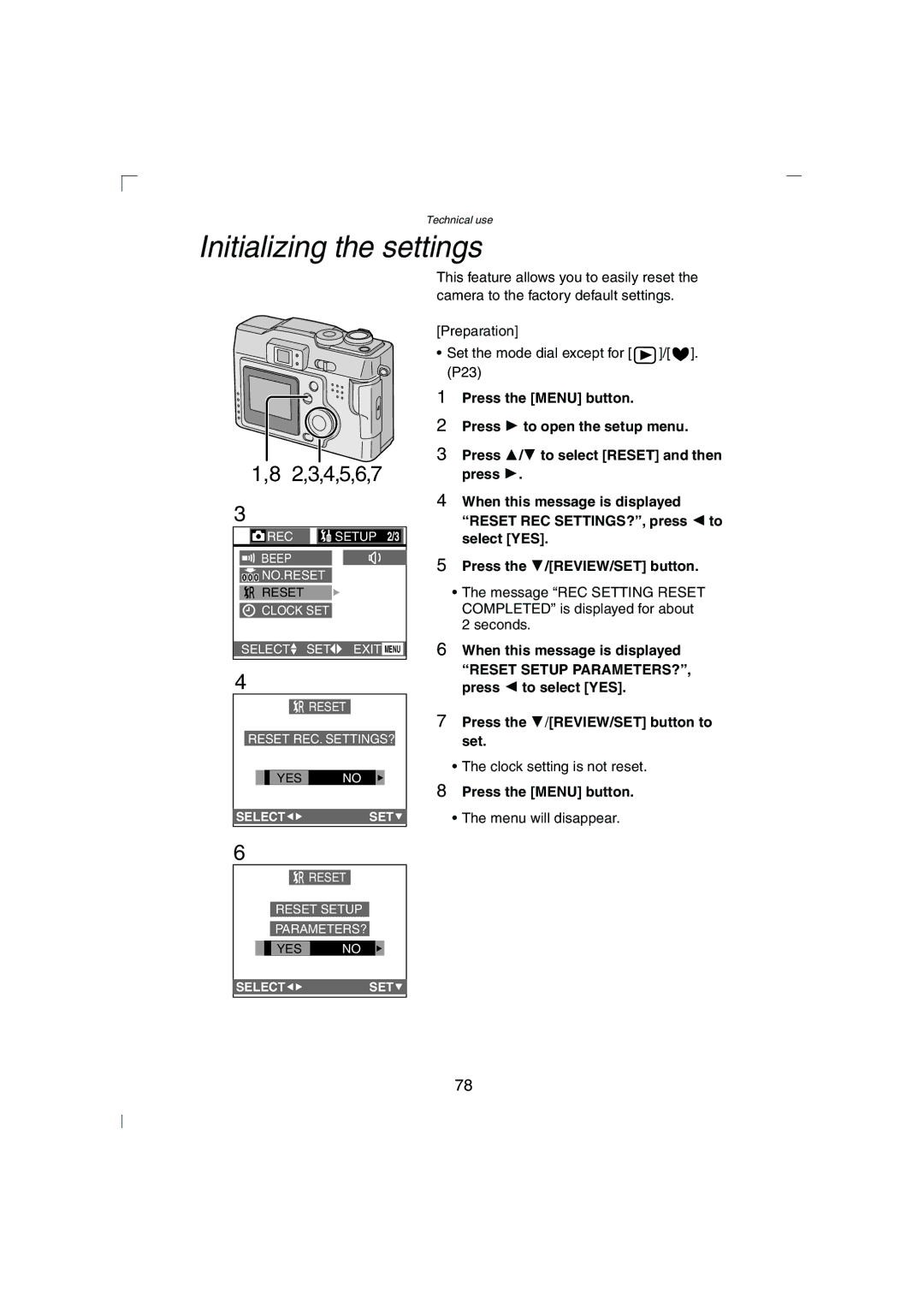 Panasonic DMC-LC43PP operating instructions Initializing the settings, 2,3,4,5,6,7 