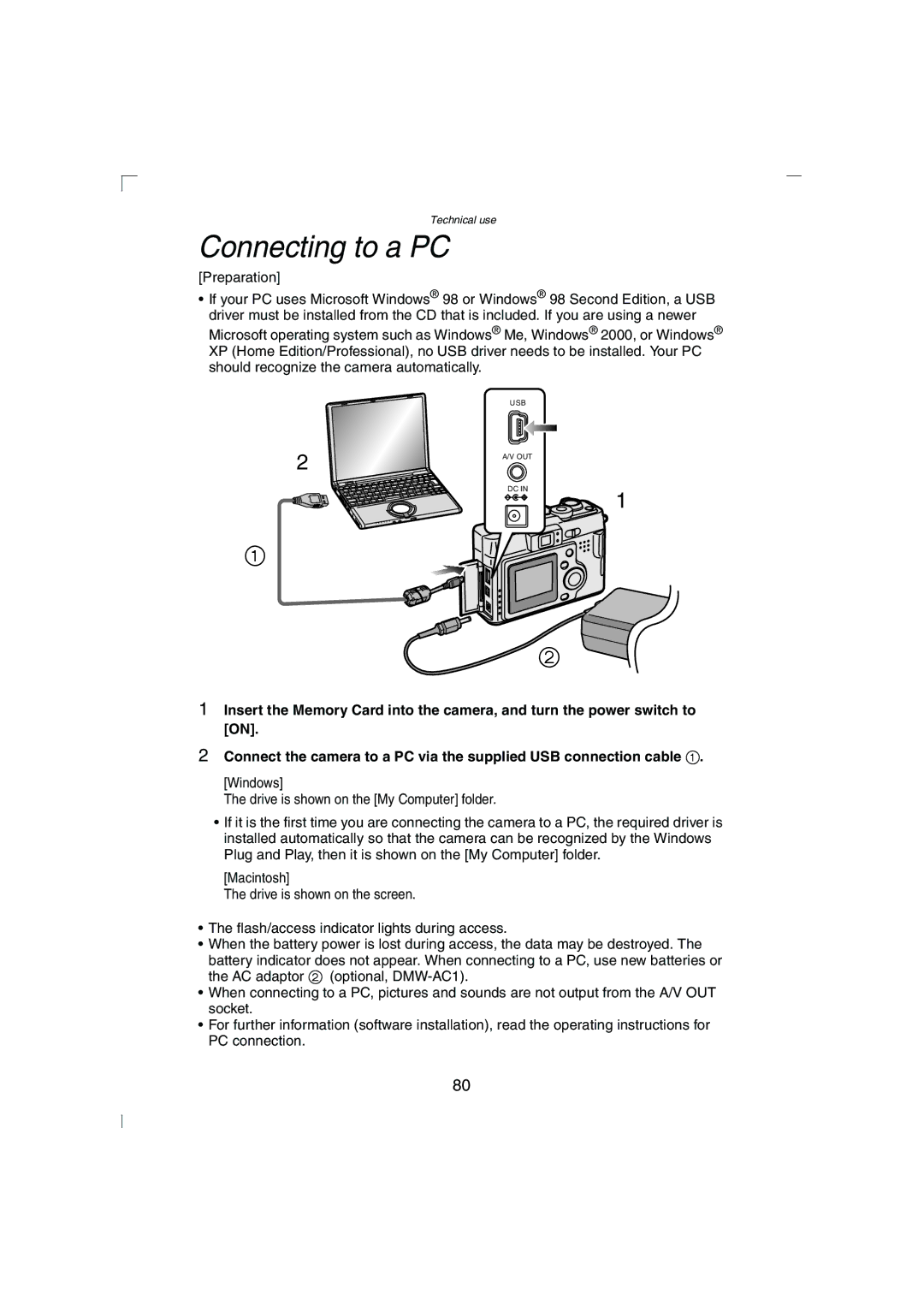 Panasonic DMC-LC43PP operating instructions Connecting to a PC 