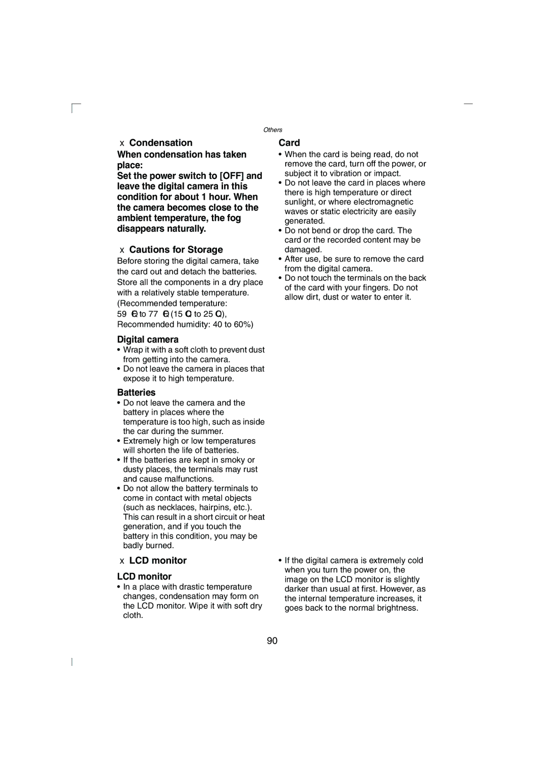 Panasonic DMC-LC43PP Condensation When condensation has taken place, Card, Digital camera, Batteries, LCD monitor 