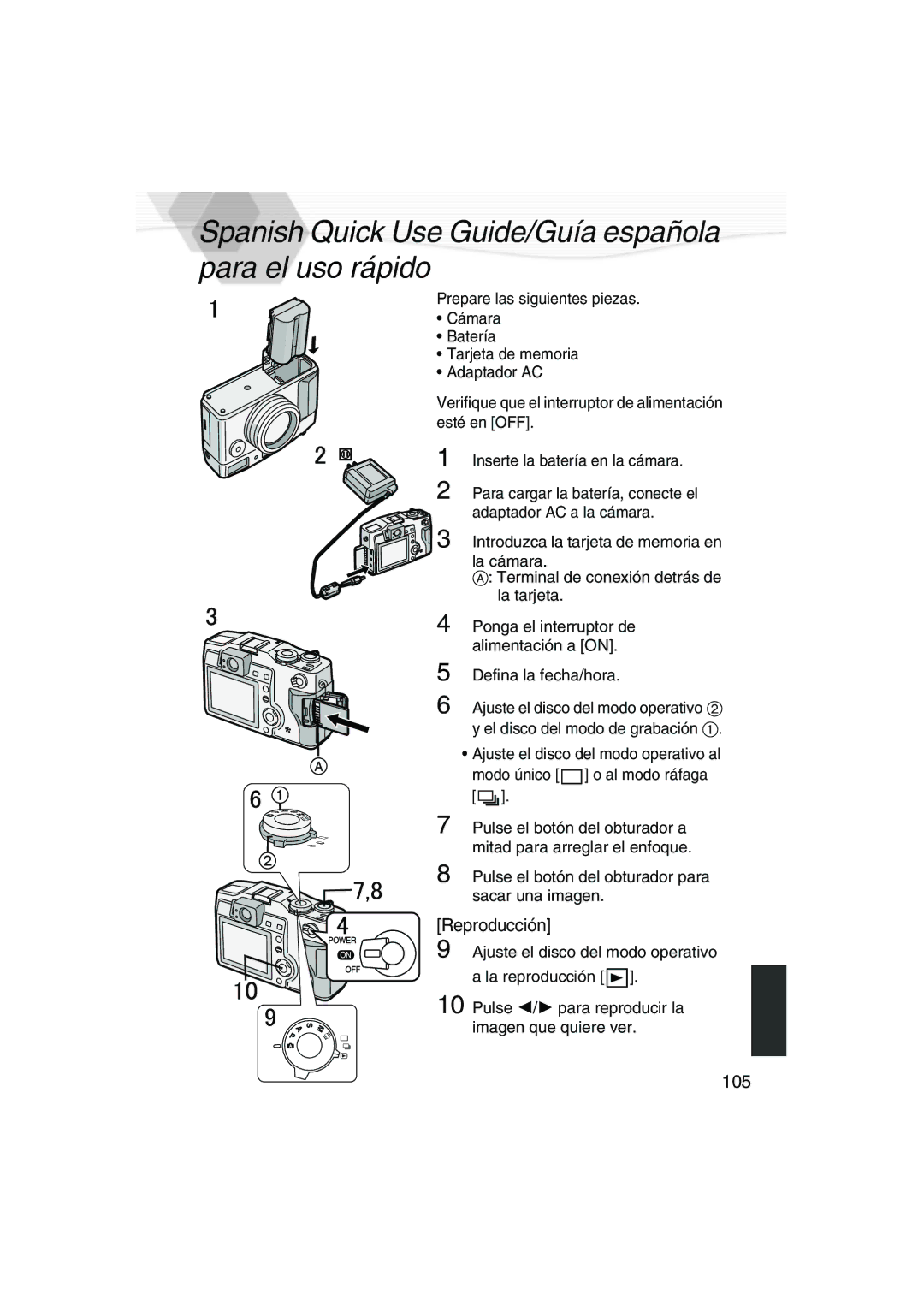 Panasonic DMC-LC5PP operating instructions Spanish Quick Use Guide/Guía española para el uso rápido, Reproducción, 105 