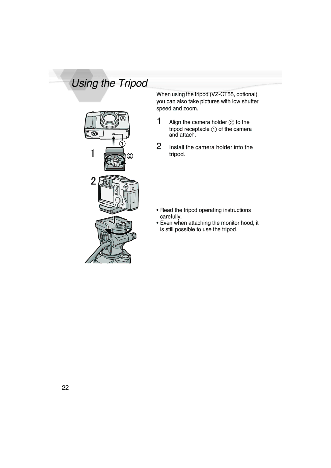 Panasonic DMC-LC5PP operating instructions Using the Tripod 