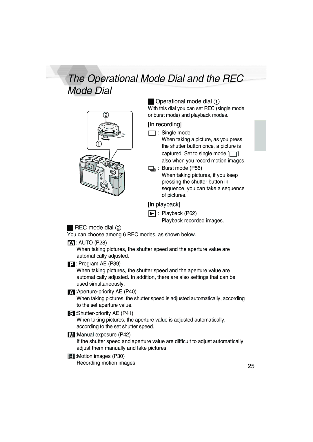 Panasonic DMC-LC5PP Operational Mode Dial and the REC Mode Dial, Operational mode dial, REC mode dial 