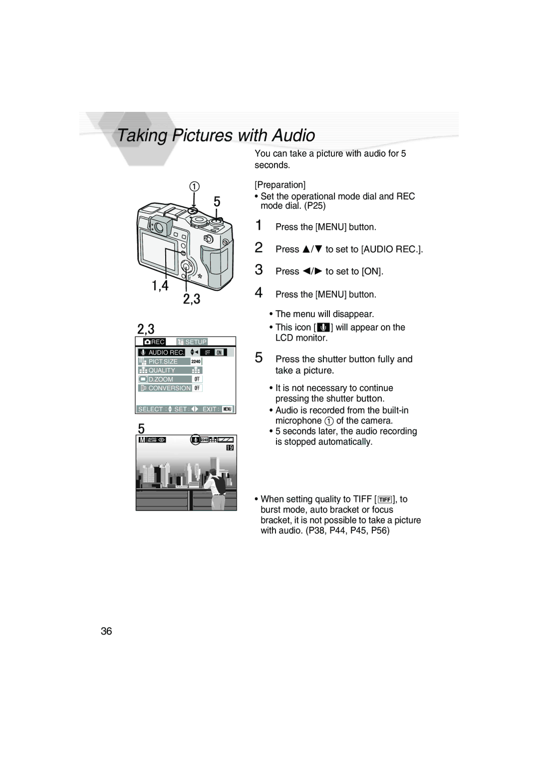 Panasonic DMC-LC5PP operating instructions Taking Pictures with Audio 