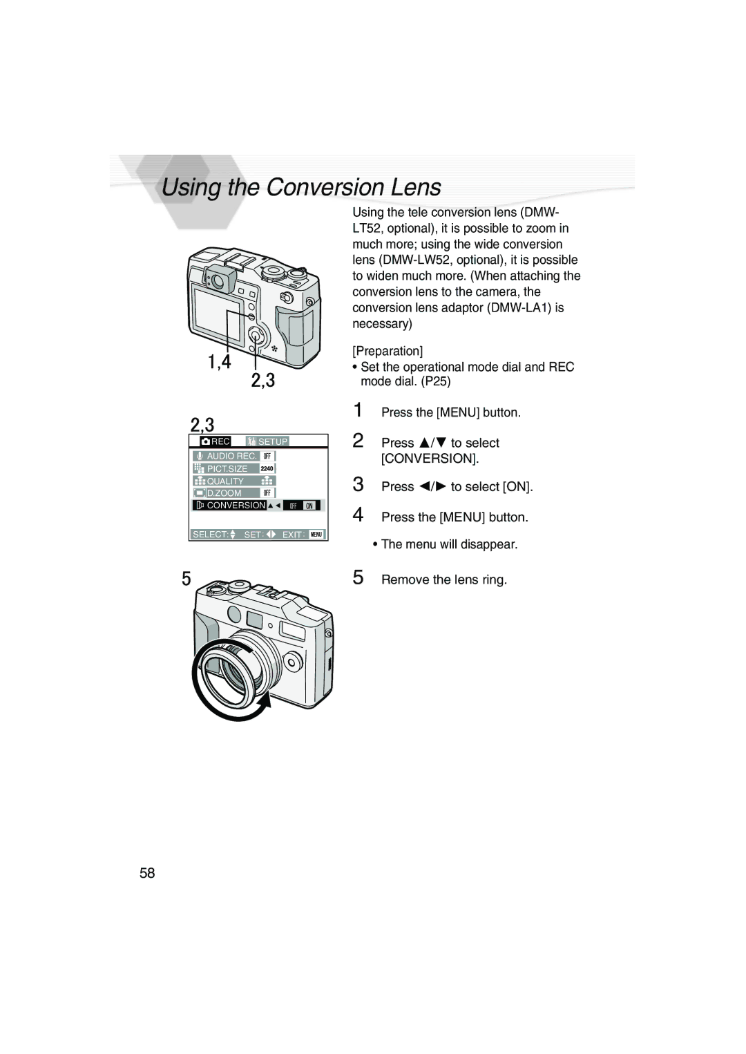 Panasonic DMC-LC5PP operating instructions Using the Conversion Lens 