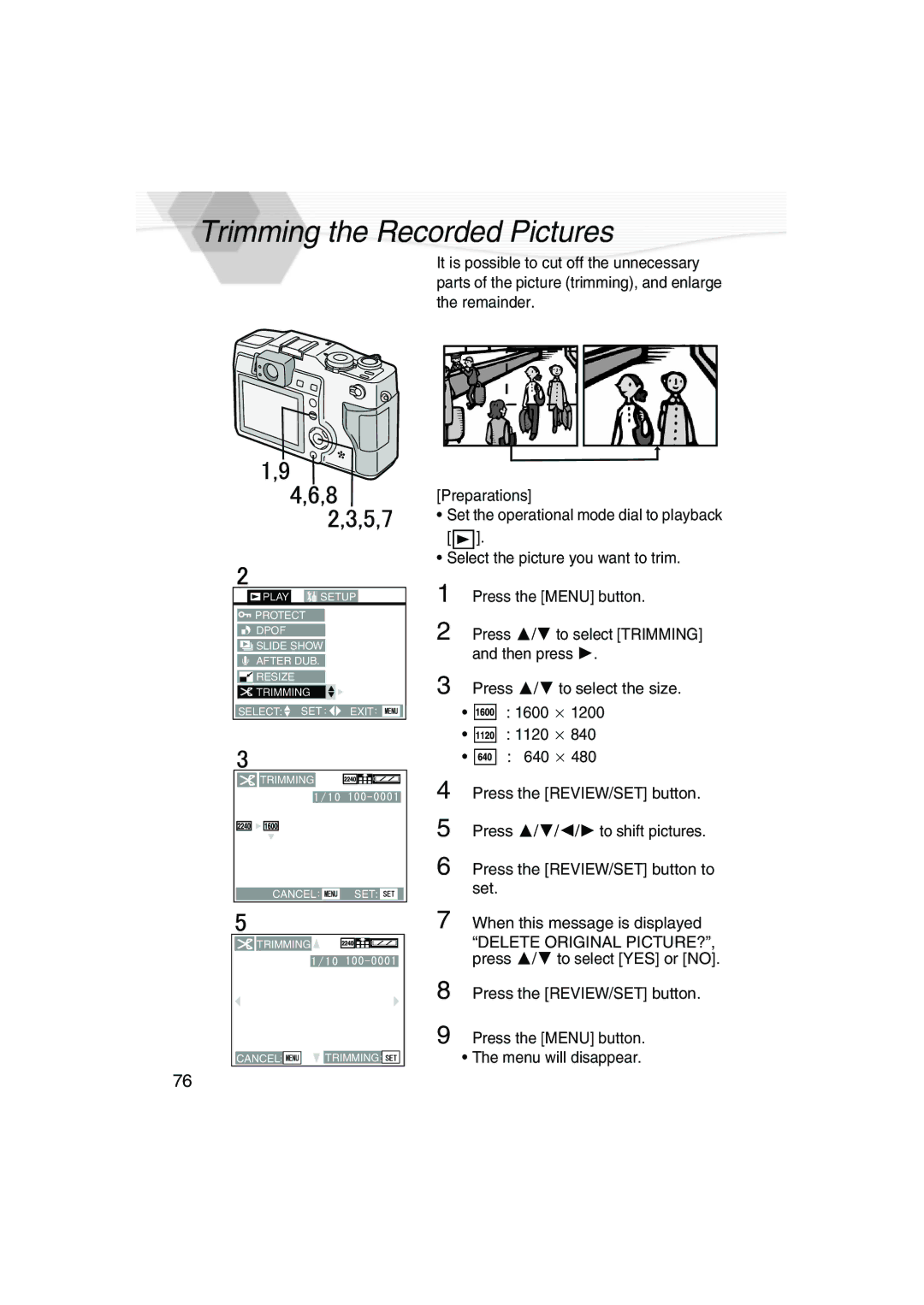 Panasonic DMC-LC5PP operating instructions Trimming the Recorded Pictures 