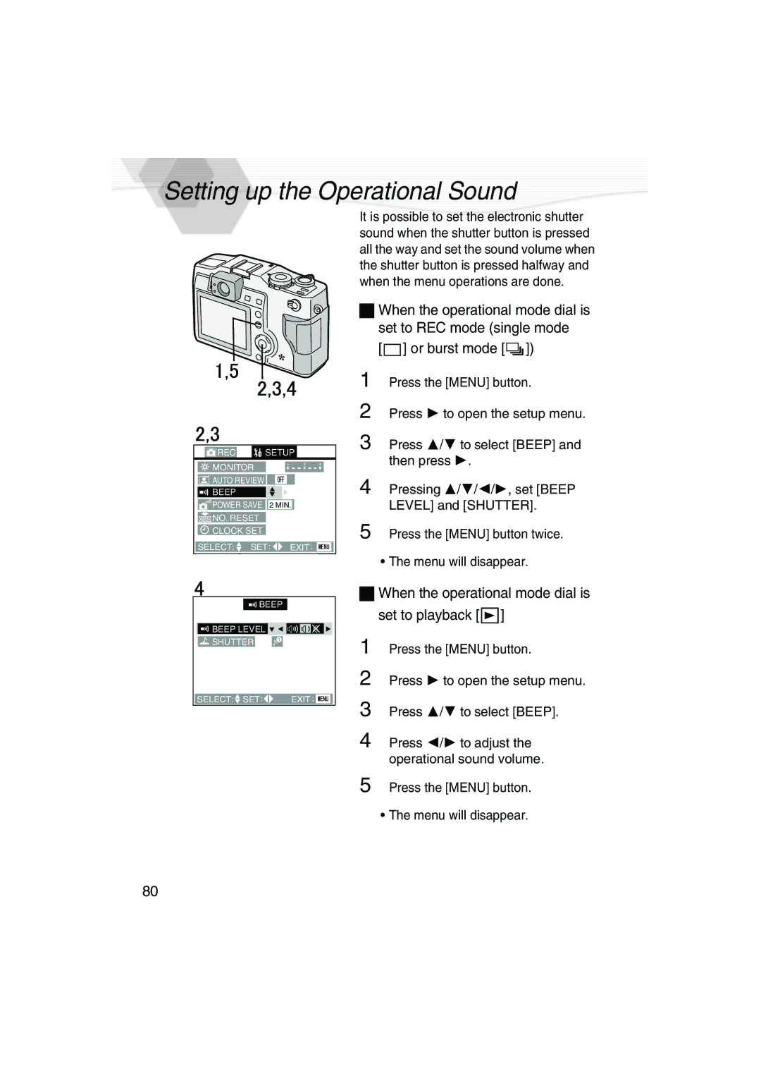 Panasonic DMC-LC5PP Setting up the Operational Sound, When the operational mode dial is set to playback 