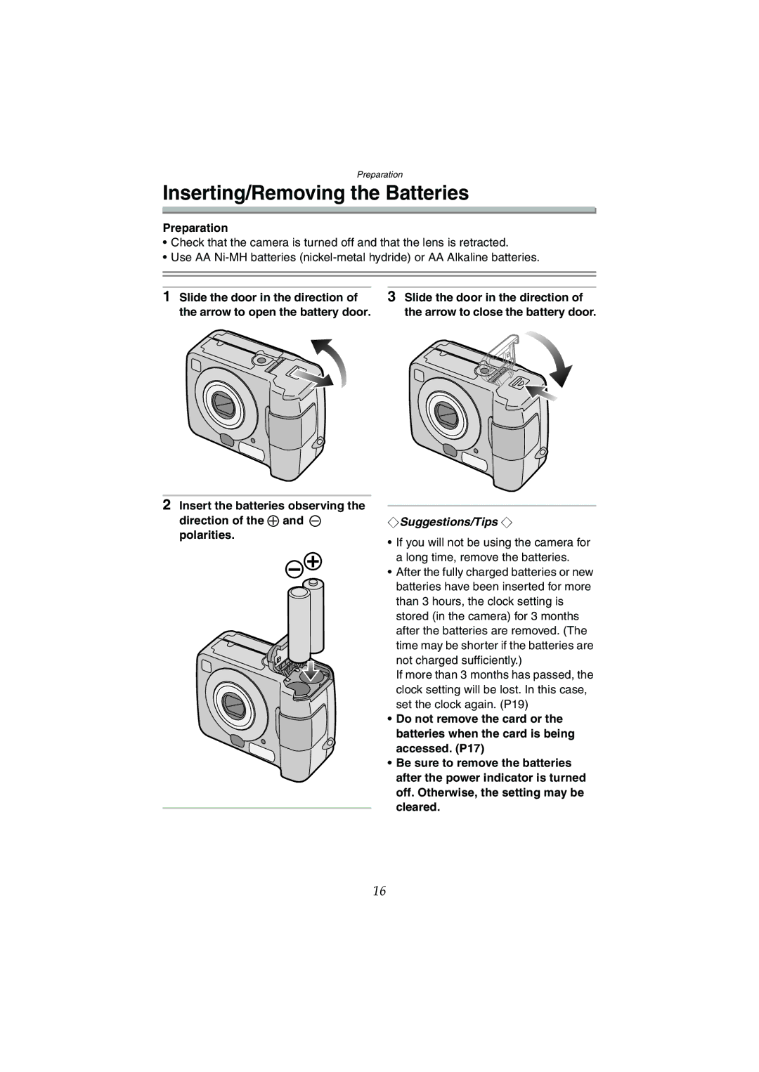 Panasonic DMC-LC50GN, DMC-LC80GN, DMC-LC70GN operating instructions Inserting/Removing the Batteries, Preparation 